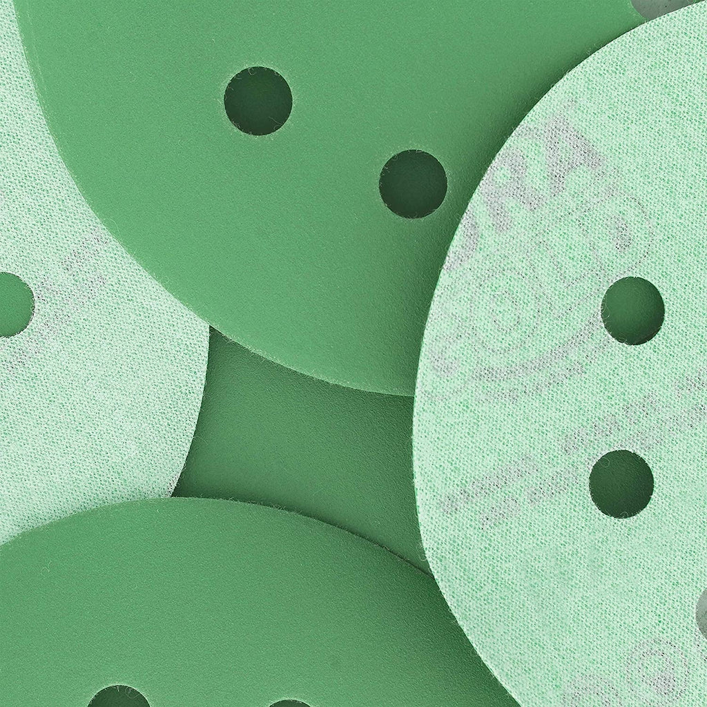 - Premium - Variety Pack (60,80,120,220,320) - 5" Green Film Sanding Discs - 8-Hole Dustless Hook and Loop for DA Sander - Box of 50 Finishing Sandpaper Discs for Woodworking or Automotive