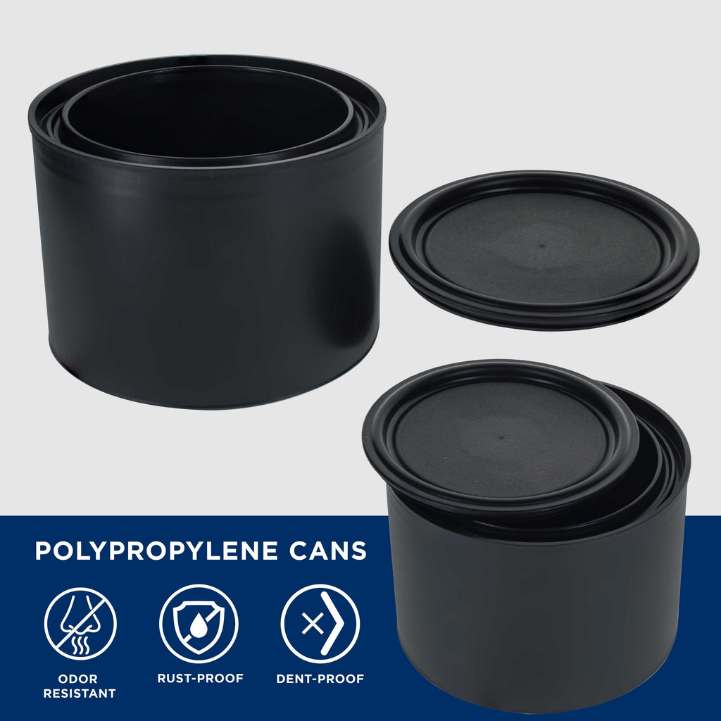 1 Pint Empty Plastic Paint Can Bucket, Pack of 6 - Triple Lock Airtight Lid Seal, 32 fl. oz. All-Plastic Coating Storage Can, Pail Handle