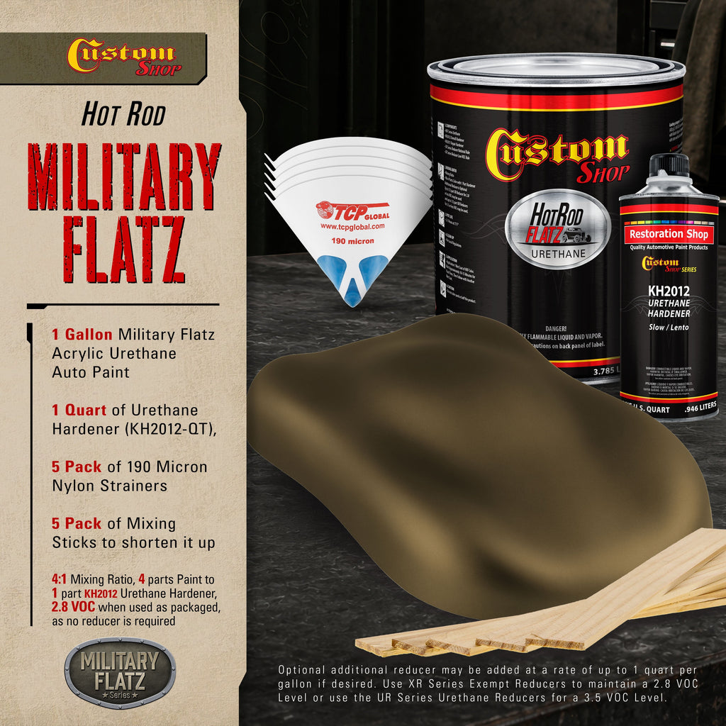 Military Flatz 595-33070 WWII Olive Drab - 2K Urethane Flat Automotive Paint - Gallon Kit
