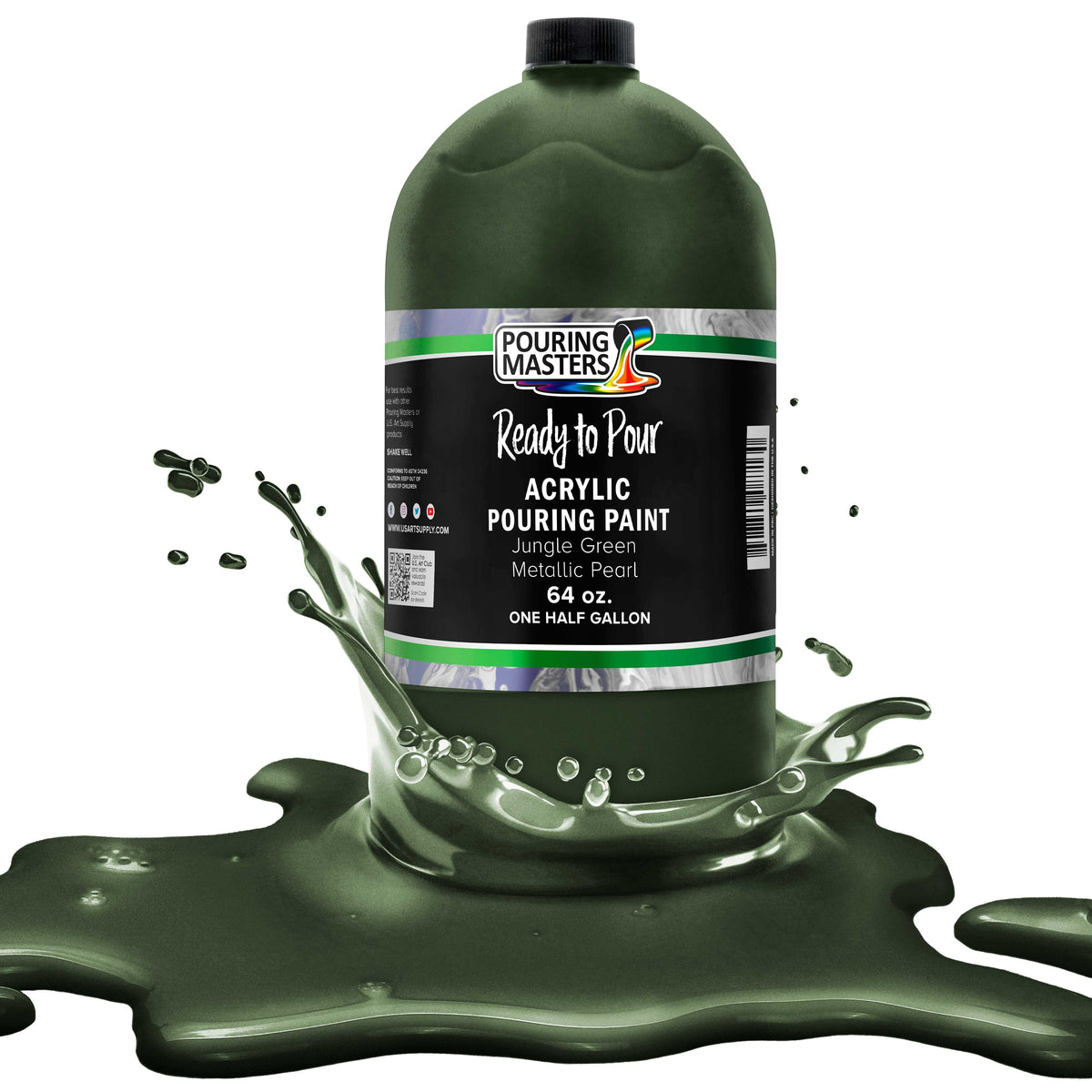 Pouring Masters Jungle Green Metallic Pearl Ready to Pour Acrylic Pouring Paint - Premium 64-Ounce Pre-Mixed Fluid Acrylic Paint - Fluid Art Supplies for Canvas, Wood, Paper, Tile & Rocks