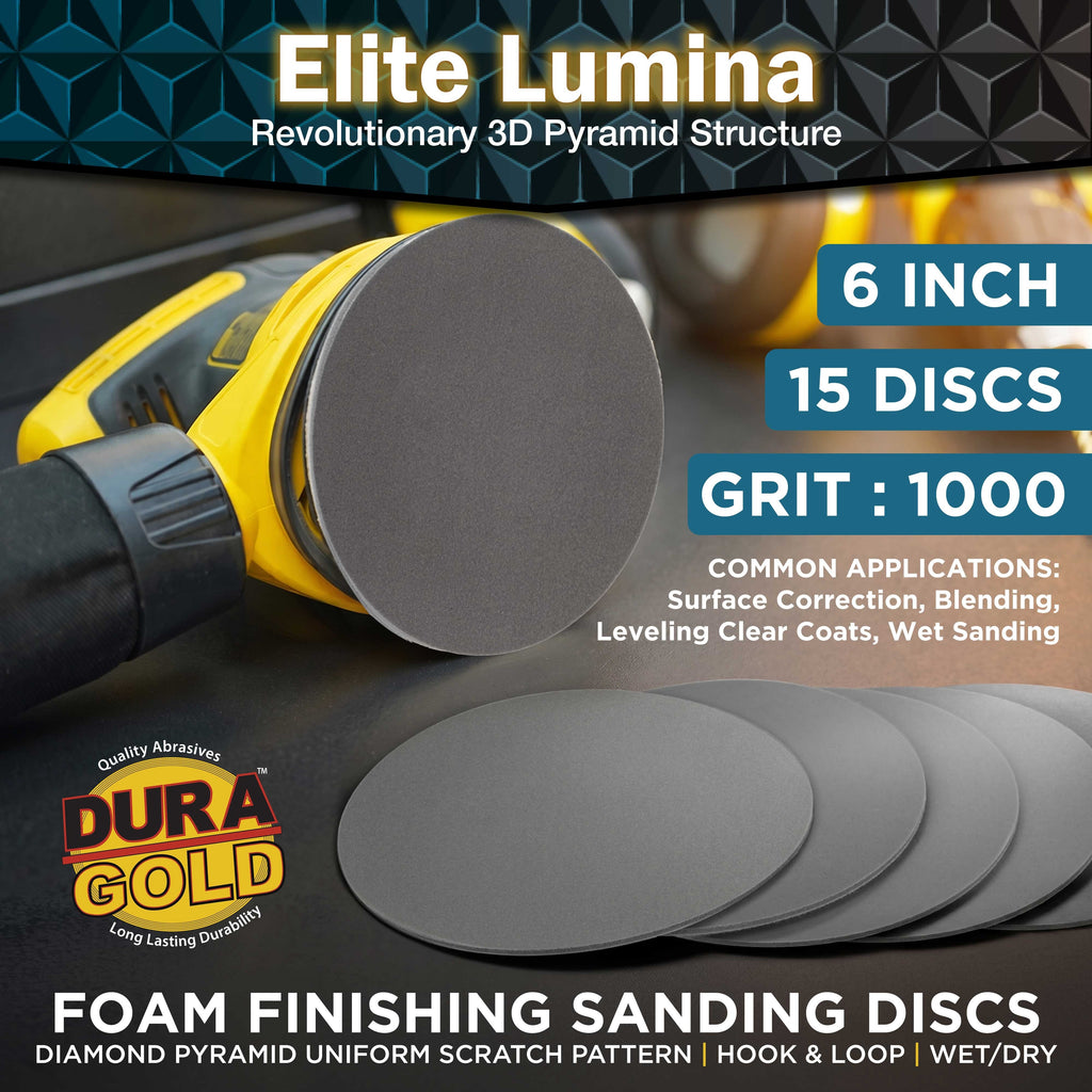 Elite Lumina 6” 1000 Grit Foam Finishing Sanding Discs, Box of 15