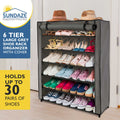 6 Tier Shoe Organizer, Sturdy Tall Shoe Rack for Closet, Bedroom, Garage, Non Woven Fabric Shelf, Grey, Holds Up to 30 Pairs