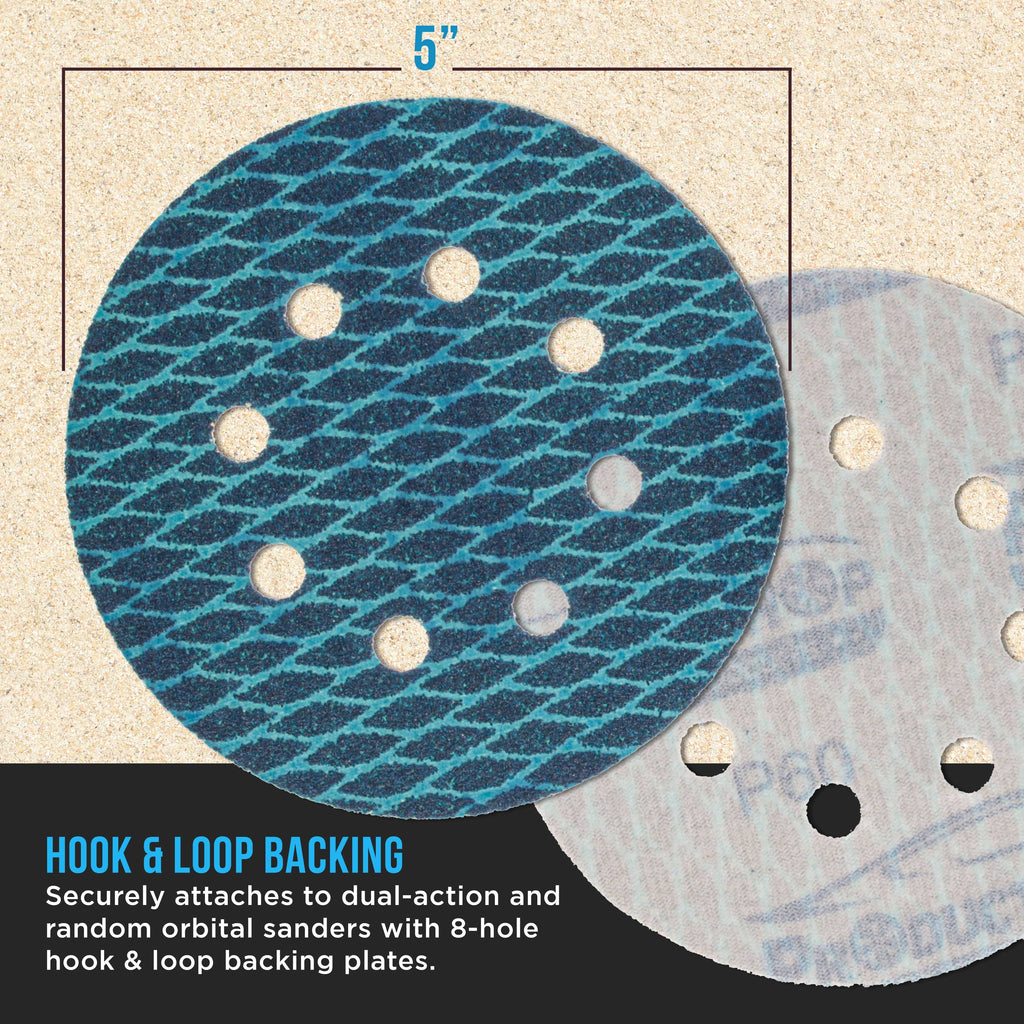 Premium 5" Rhombus Diamond Shape Blue Sanding Discs, 8-Hole, 70 Disc Variety Pack, Grits 60, 80, 120, 150, 180, 220, 320, 400 - Hook & Loop Sandpaper, Random Orbital Sanders