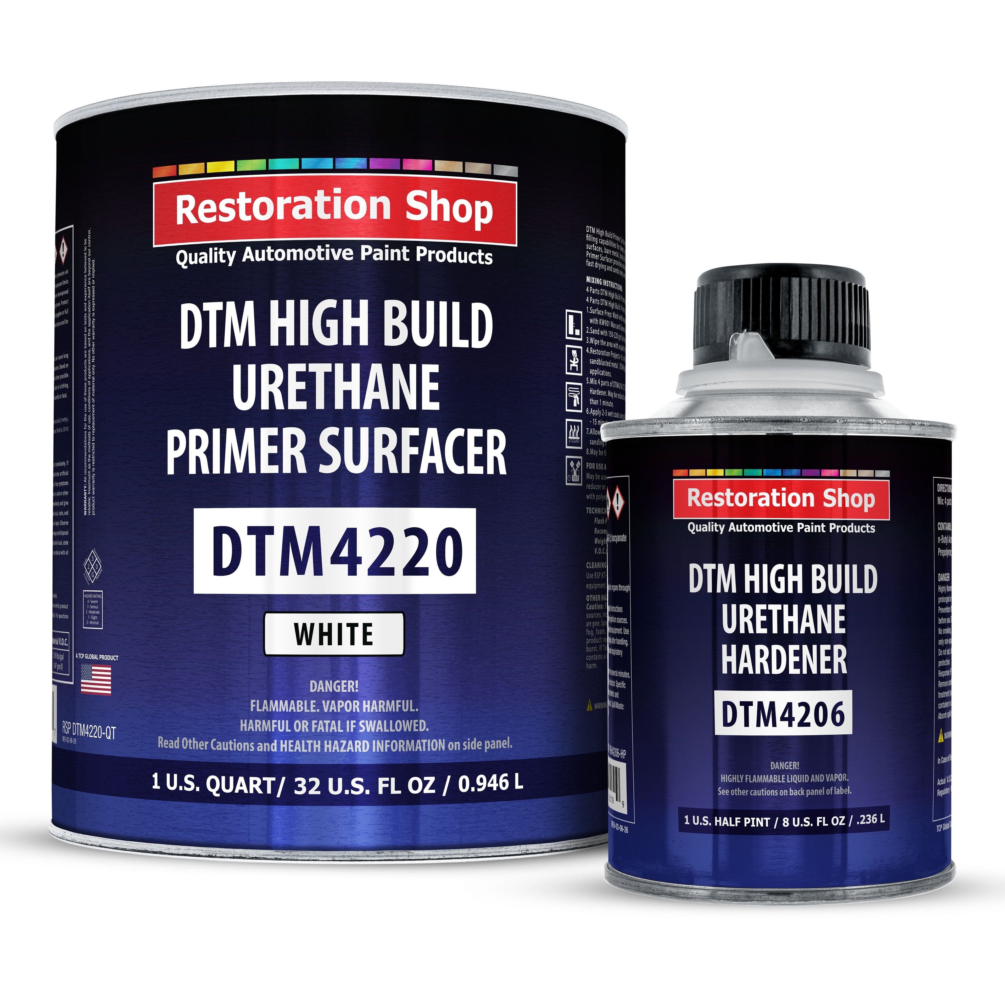 1.25 Quart 2K High Build Primer Automotive Paint Kit - 1 Qt. White Urethane Primer Surfacer, 1/2 Pint Hardener, 4:1 Mix Ratio