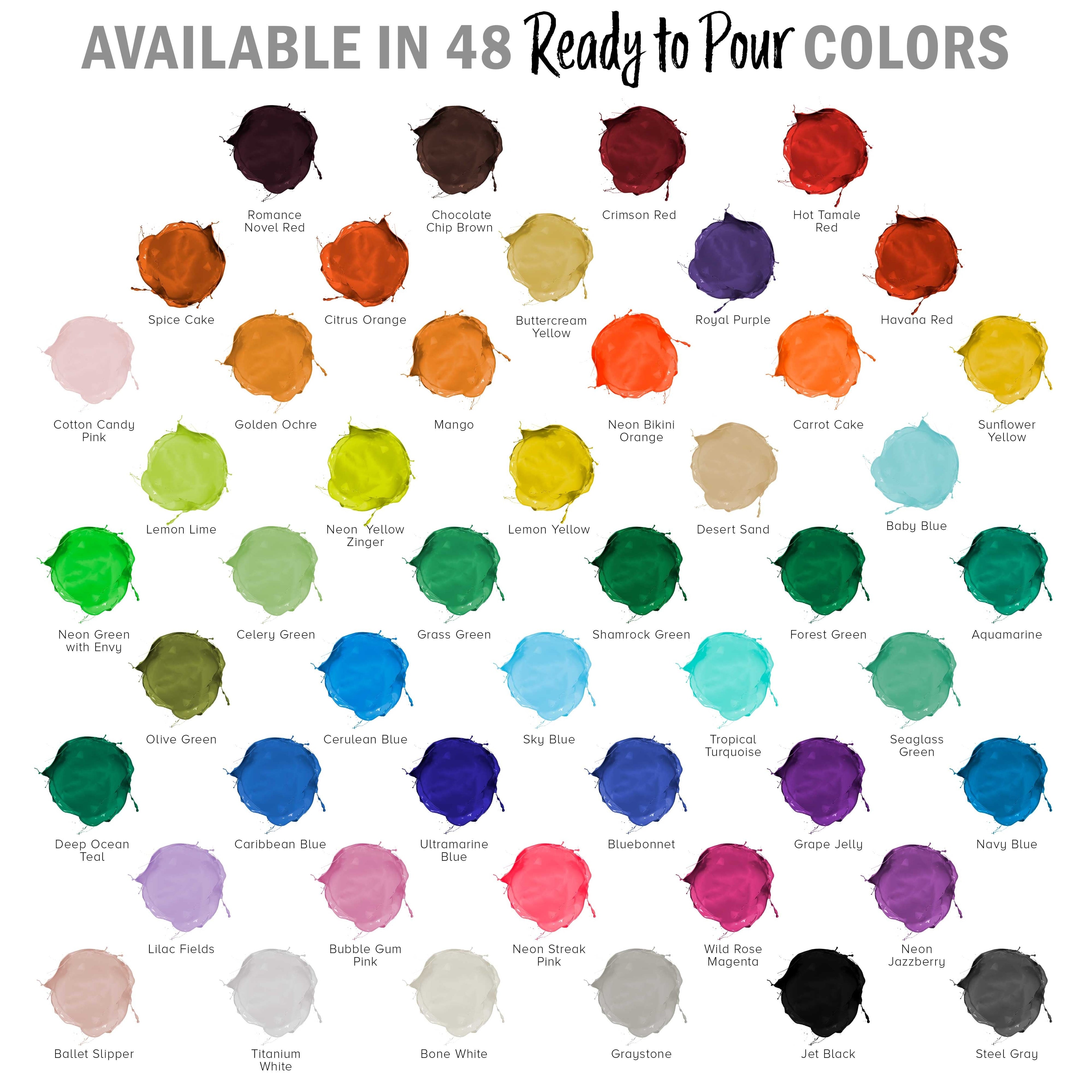 48-Color Ready-to-Pour Acrylic Pouring Paint Set: Premium Pre-Mixed, Silicone Oil & Gloss Medium, 2oz & 8oz Bottles, for Canvas, Wood & Crafts
