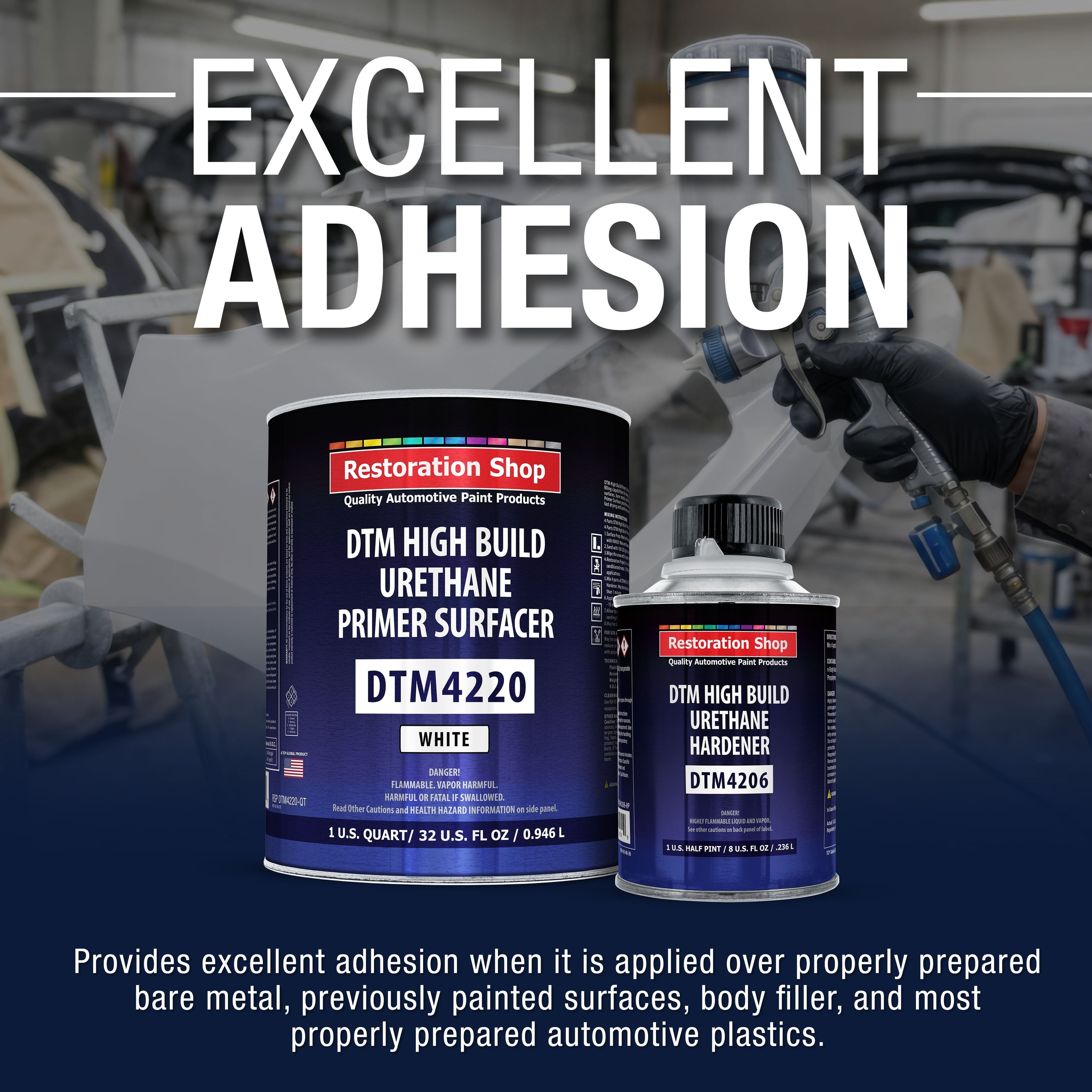 1.25 Quart 2K High Build Primer Automotive Paint Kit - 1 Qt. White Urethane Primer Surfacer, 1/2 Pint Hardener, 4:1 Mix Ratio