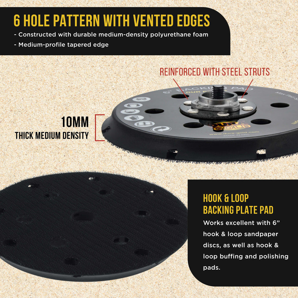6" Bolt-On Hook & Loop DA Polisher Sander Backing Plate Pad - Replacement Pad, Fits P9519 & EP-503 Dual-Action Polisher Sanders