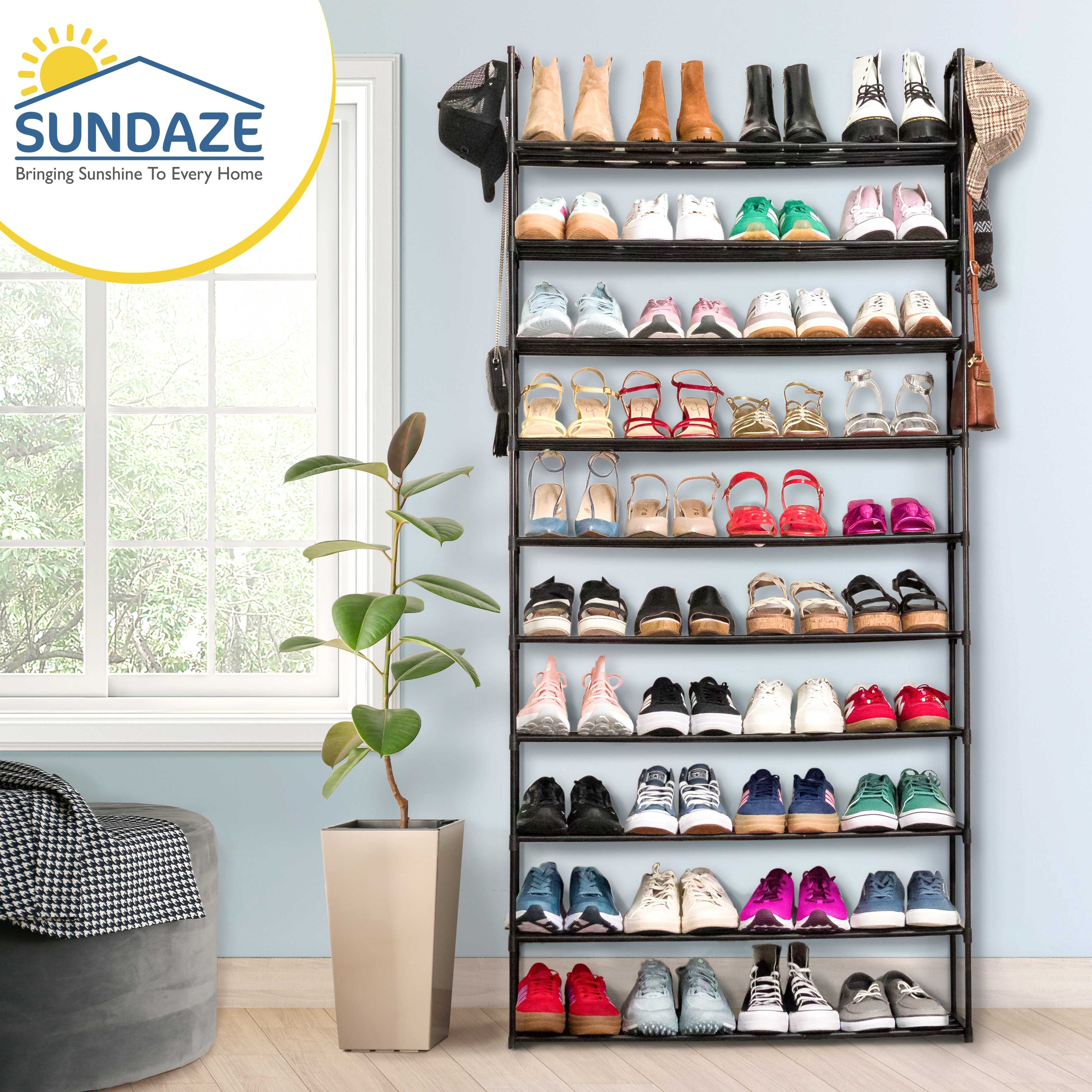 10 Tier Metal Shoe Organizer, Sturdy Tall Shoe Rack for Closet, Bedroom, Entryway, Garage, Black Metal, Holds Up to 50 Pairs