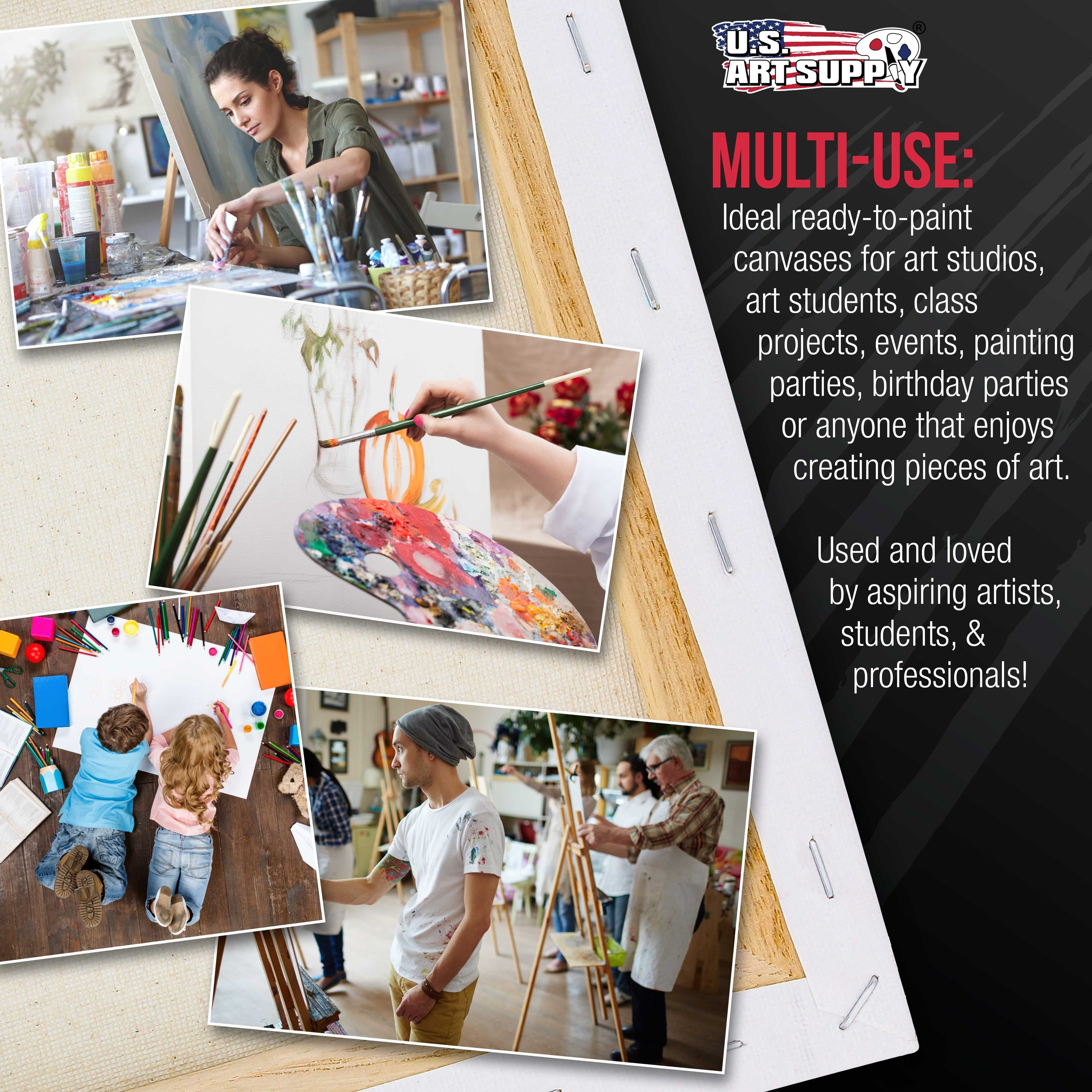 Large Stretched Canvas for Painting 24x24 inch Gallery Depth 1-1/2" Thick, 3-Pack - 12oz Acrylic Gesso Triple Primed, Professional Artist Quality, 100% Cotton - Oil, Pouring Paint