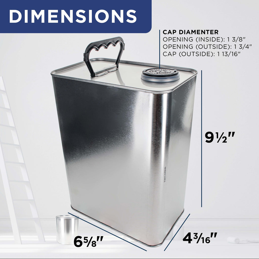 1 Gallon Empty F-Style Metal Rectangular Solvent Can with Caps - Pull-Up Spout, 128 fl. oz. Steel Paint Storage Container Tin - Unlined