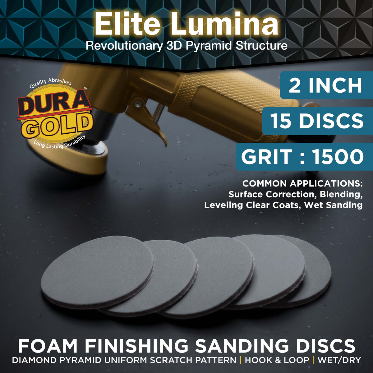 Elite Lumina 2” 1500 Grit Foam Finishing Sanding Discs, Box of 15
