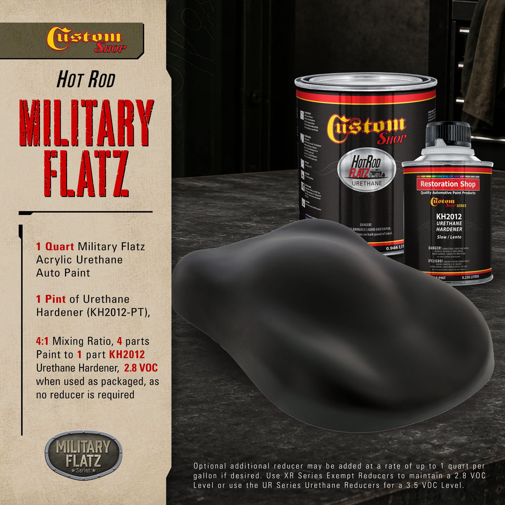 Military Flatz 595-37030 Black - 2K Urethane Flat Automotive Paint - Quart Kit