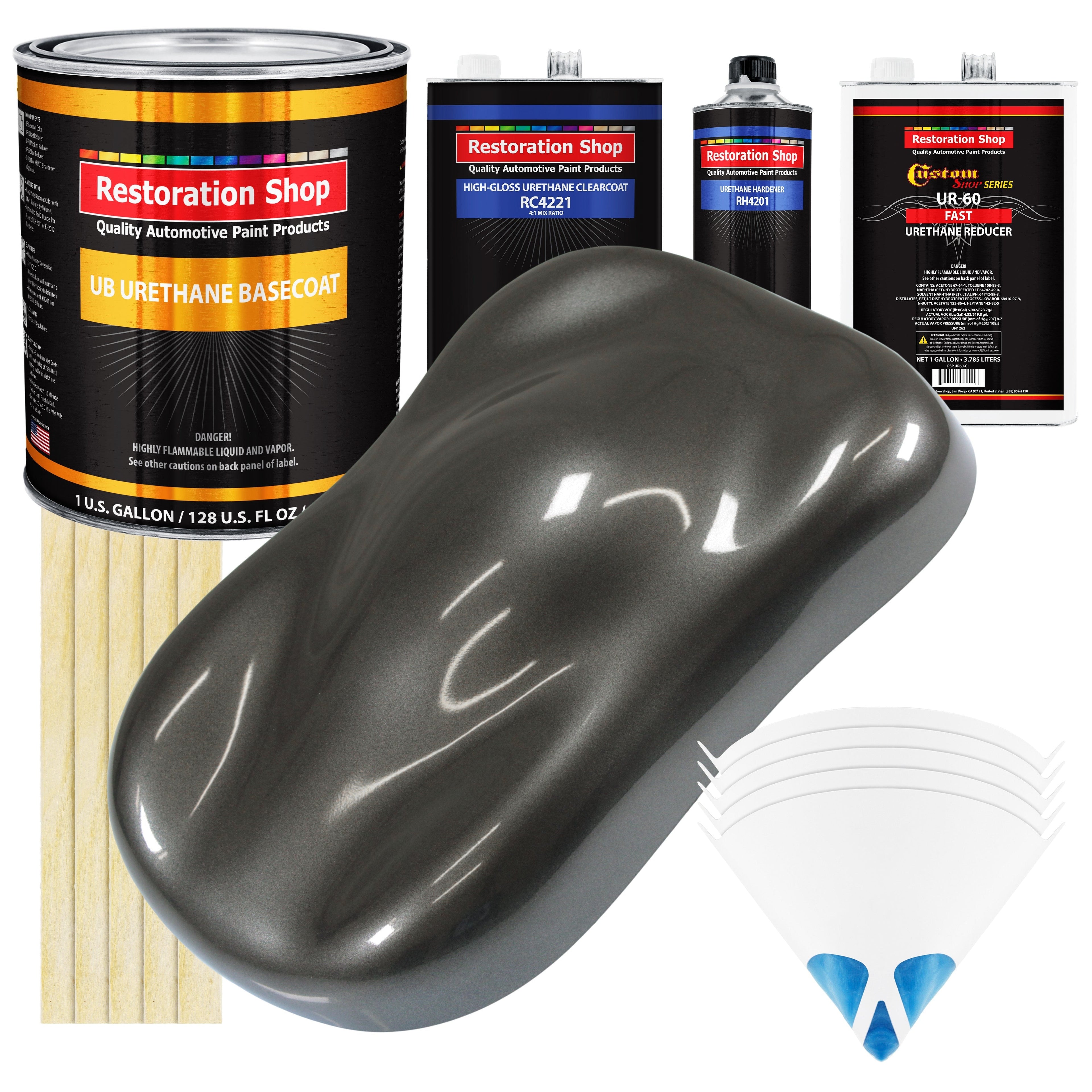 Anthracite Gray Metallic - Urethane Basecoat with Clearcoat Auto Paint - Complete Fast Gallon Paint Kit - Professional Automotive Car Truck Coating