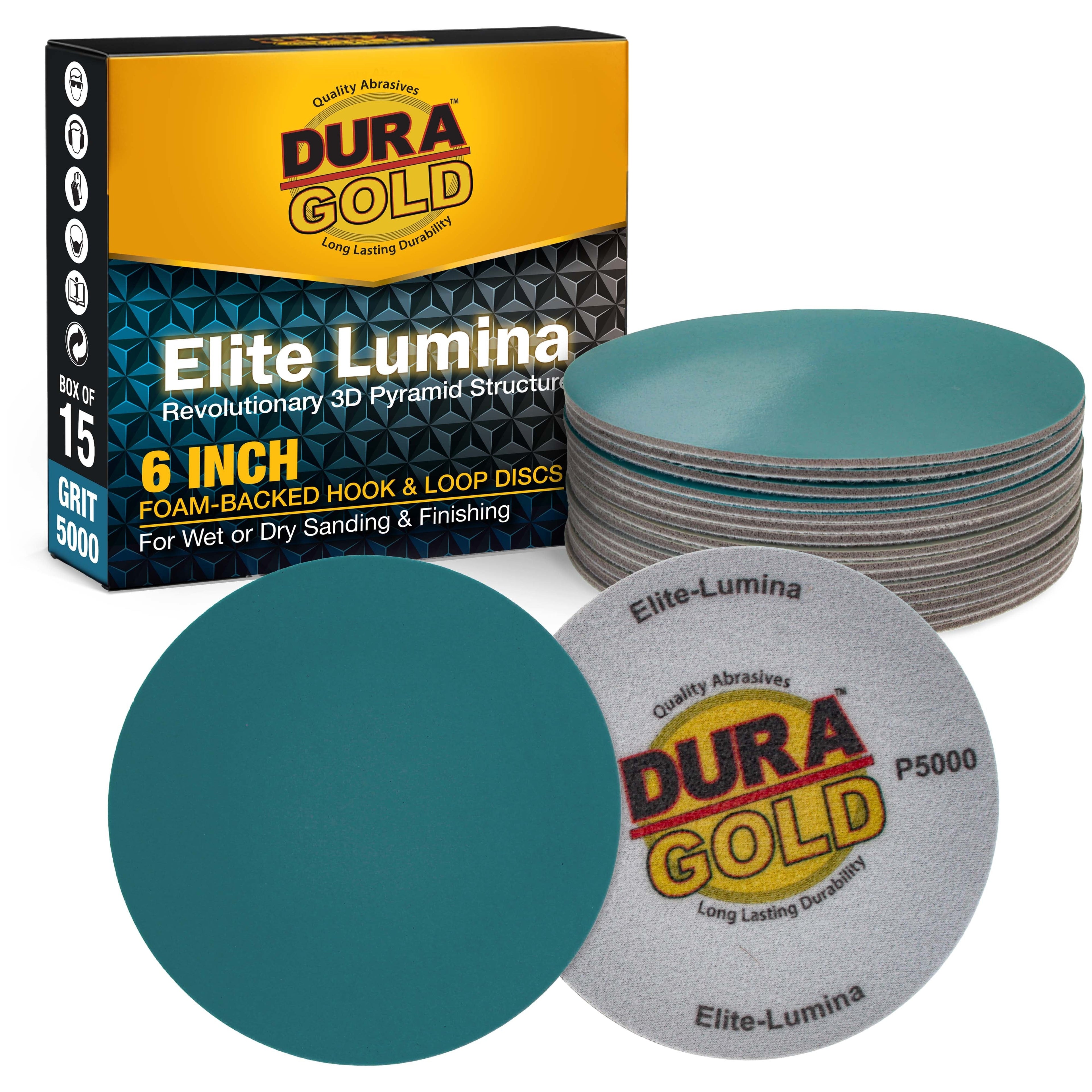 Elite Lumina 6” 5000 Grit Foam Finishing Sanding Discs, Box of 15
