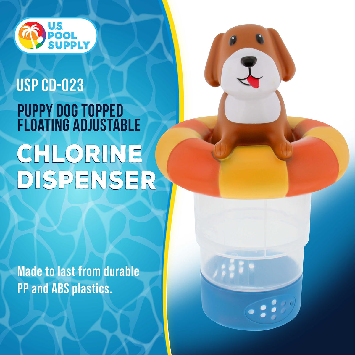 Puppy Dog Floating Pool Chlorine Dispenser, Collapsible Base, Holds 3" Tablets - 7" Fun Cute Pet Life Preserver Animal Float Floater