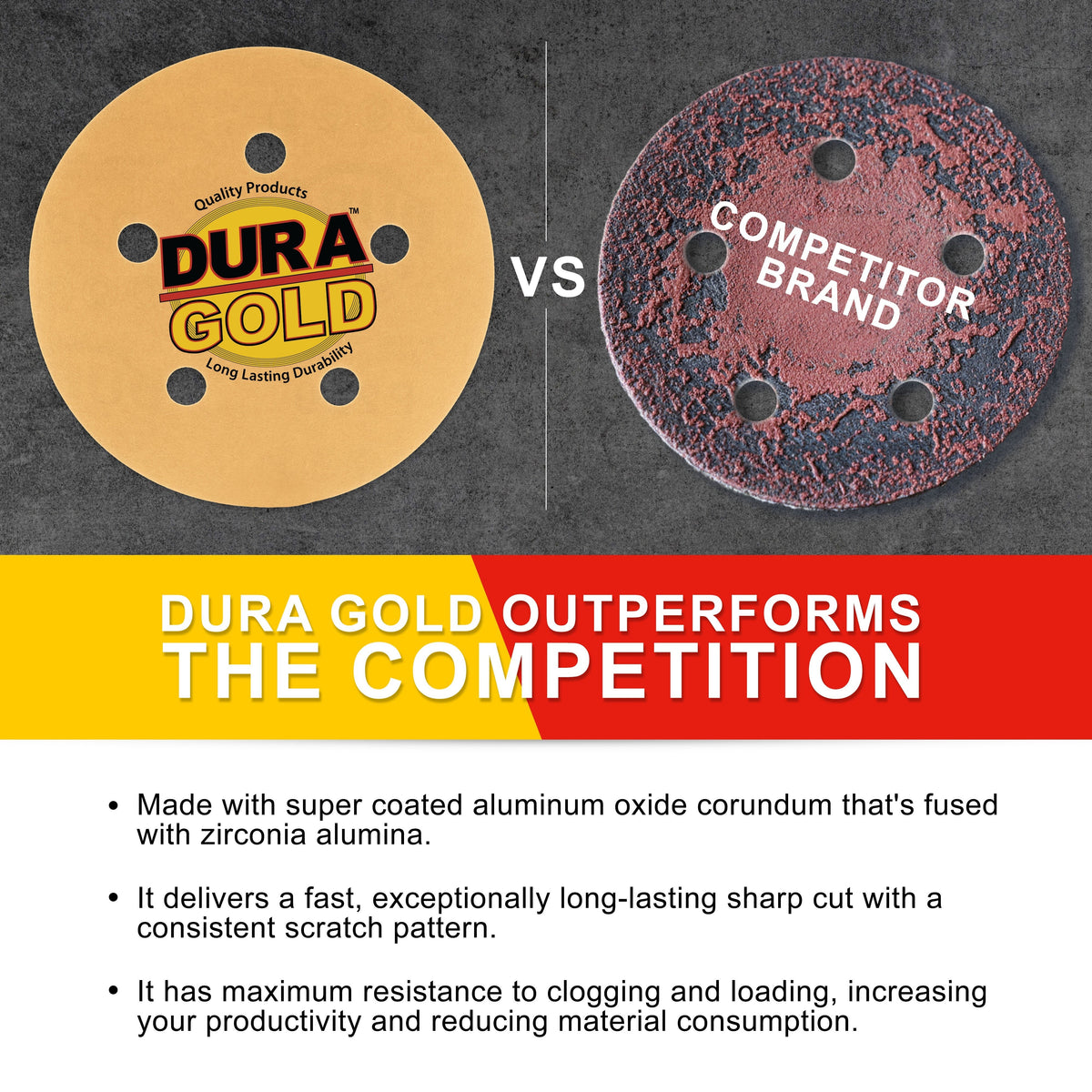 280 Grit - 5" Gold DA Sanding Discs - 5-Hole Pattern Hook and Loop - Box of 50