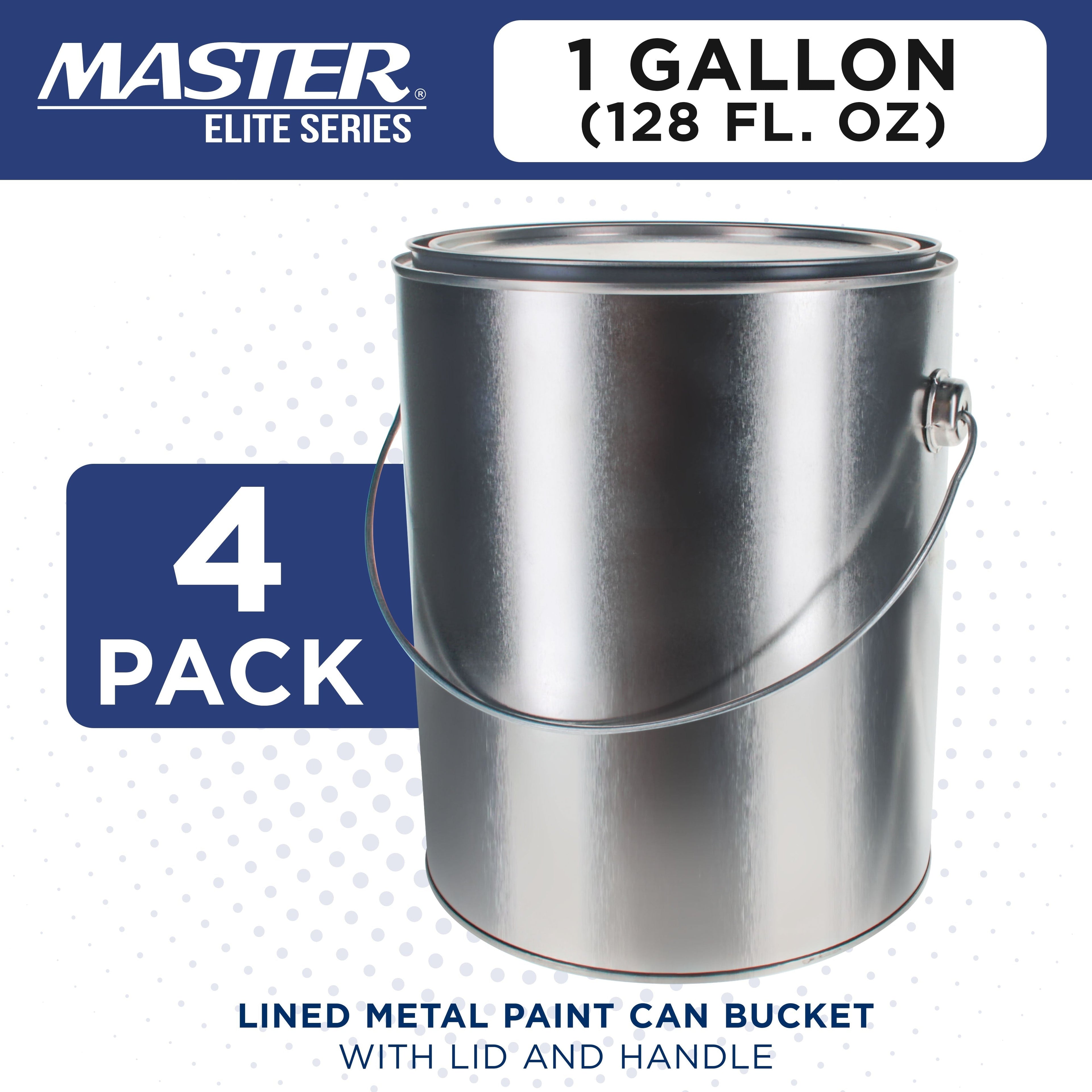 1 Gallon Lined Empty Metal Paint Can Bucket with Lids, Bail Handles, Pack of 4 - Triple Tight Seal, 128 fl. oz. Steel Coating Storage Container Tin
