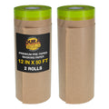Pre-Taped Masking Paper for Painting (12" x 50', 2 Rolls) - Tape and Drape Painters Paper, Protective Covering, Overspray Barrier