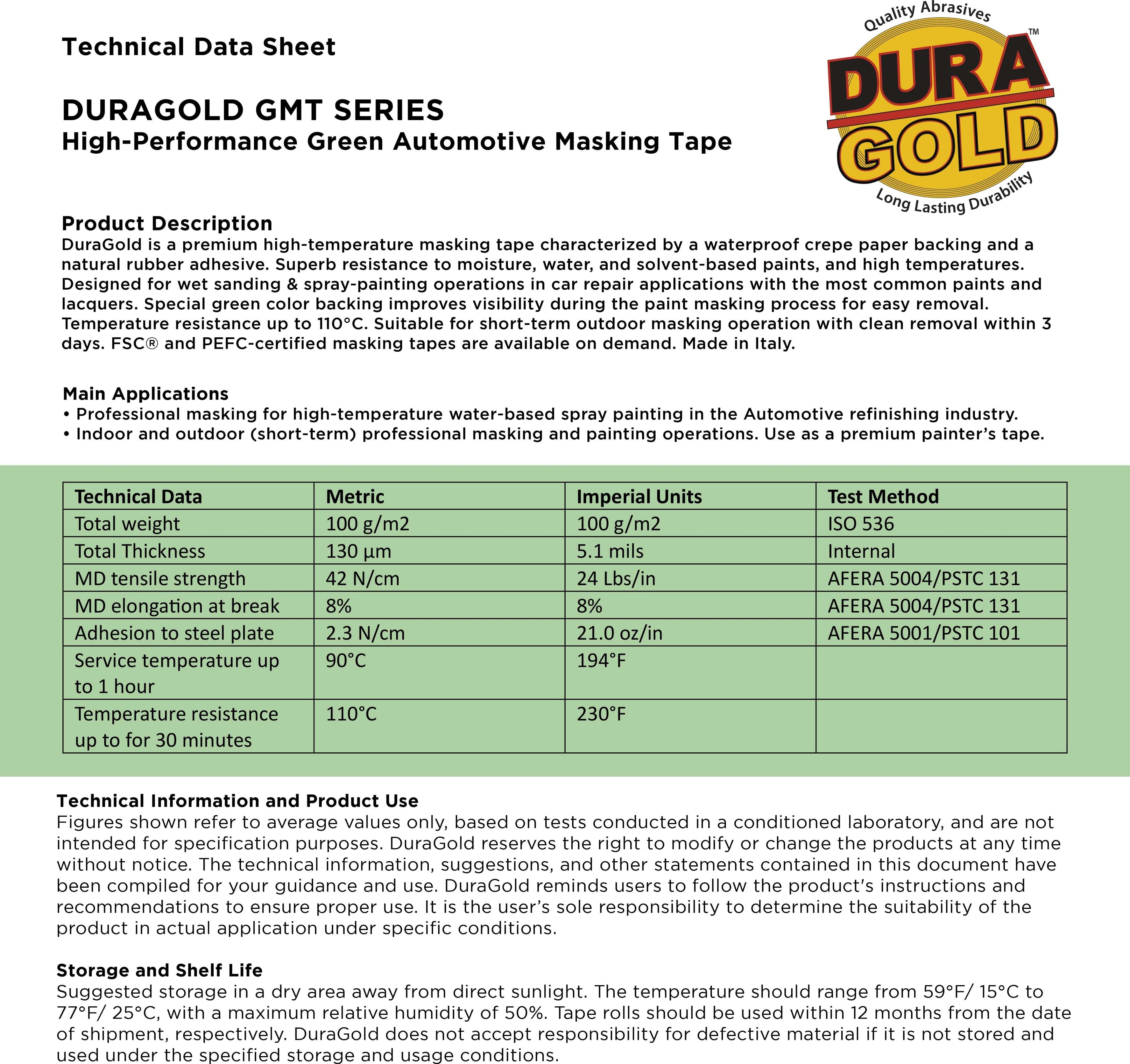 Dura-Gold Green Automotive Masking Tape 3/4 Inch (0.7 Inch x 55 Yards), 4 Rolls - Premium High-Performance, Heat Resistant - Auto Refinish Painting, Car Detailing, Autobody, Industrial, Painters Tape