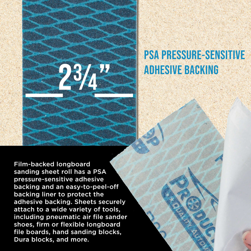 60 Grit PSA Rhombus Diamond Shape Blue Longboard Sandpaper, 2-3/4" Wide Continuous 12 Yard Roll - Self Adhesive Stickyback