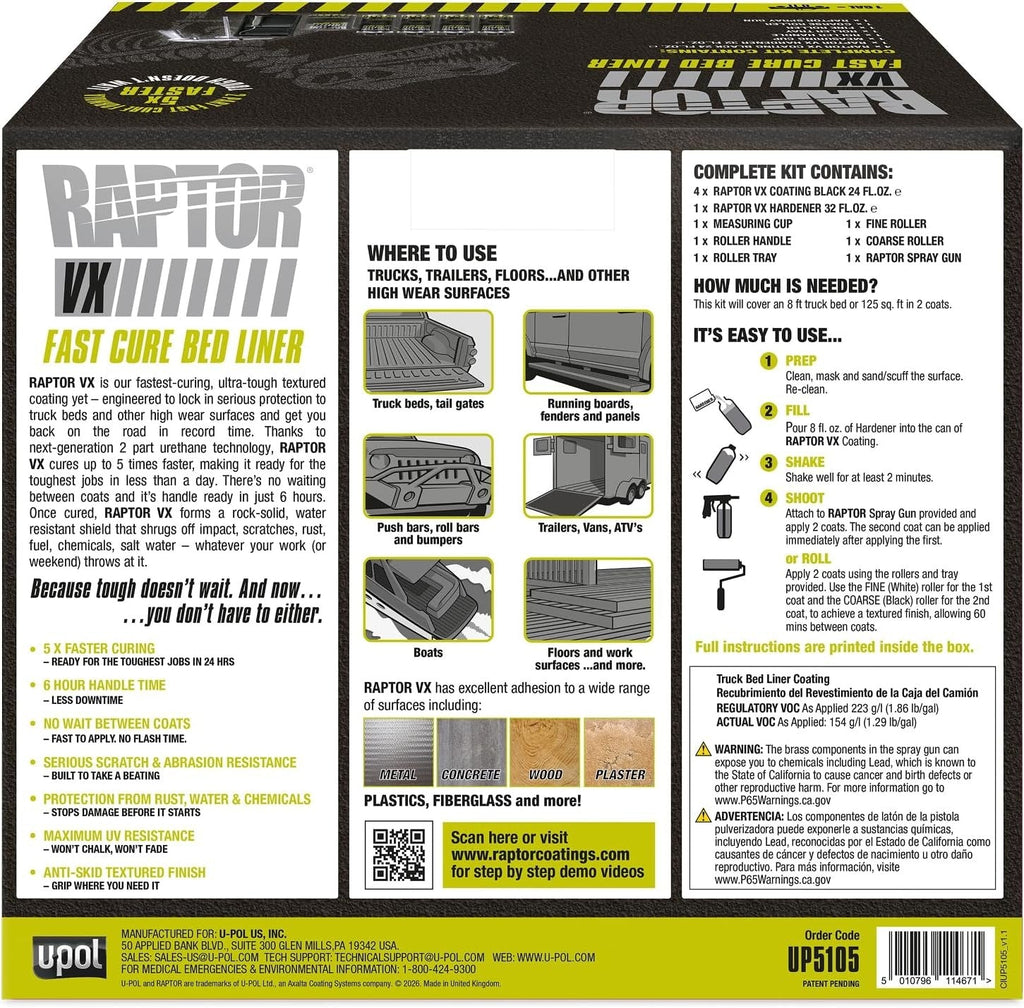 RAPTOR VX Fast Cure Truck Bed Liner Kit,1 US Gallon