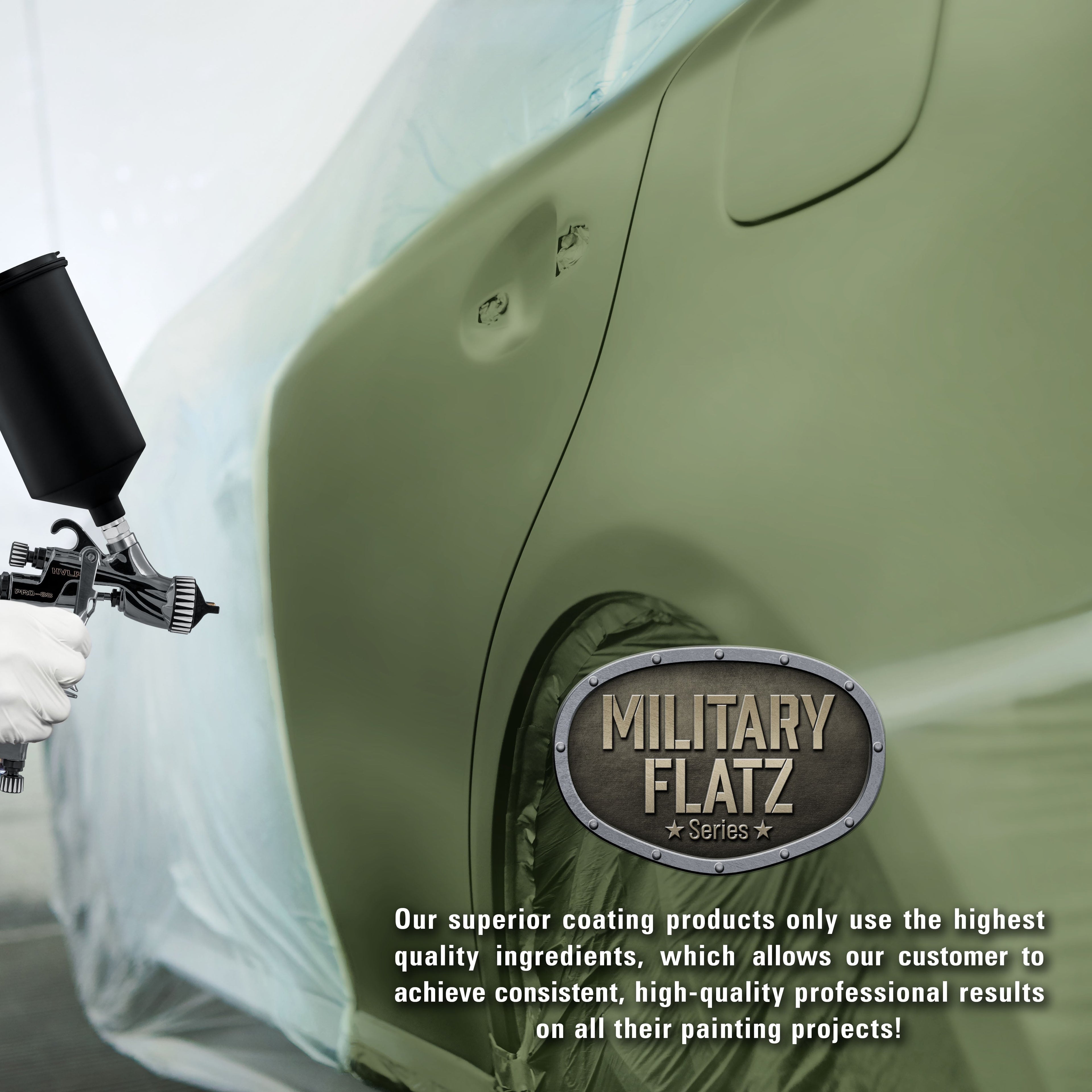 Military Flatz 595-34128 Woodland Green - 2K Urethane Flat Automotive Paint - Quart Kit