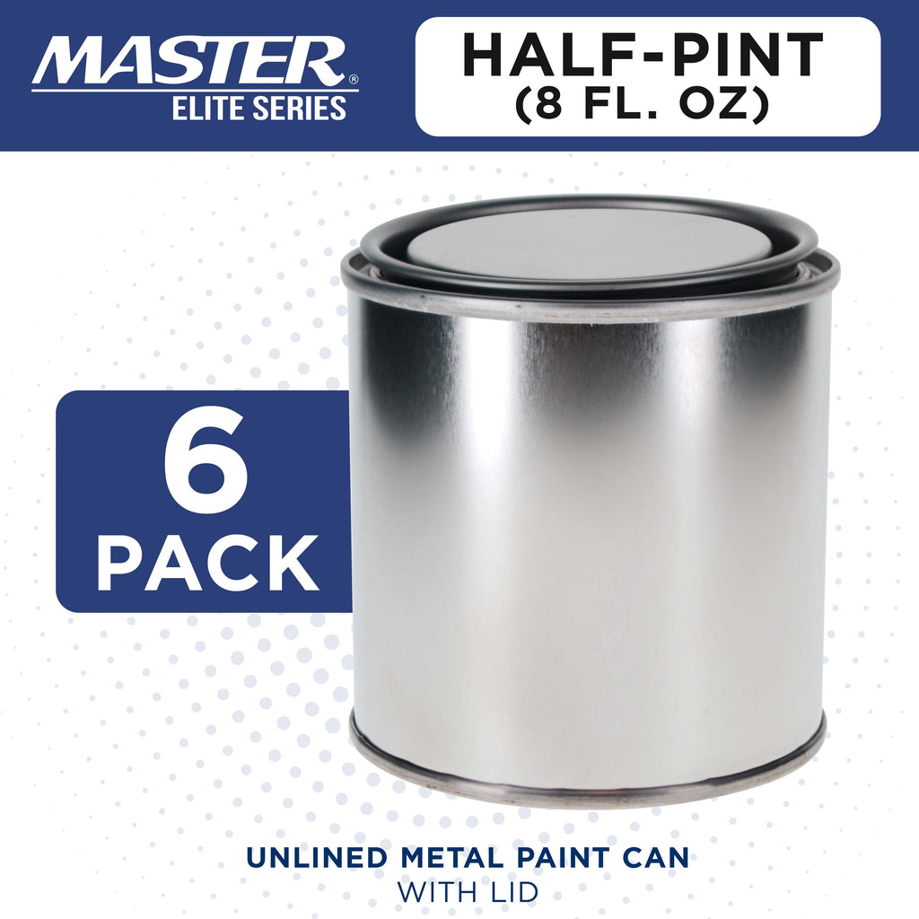 1/2 Pint Unlined Empty Metal Paint Can Bucket with Lids, Pack of 6 - Triple Tight Lid Seal, 8 fl. oz. Steel Coating Storage Container Tin