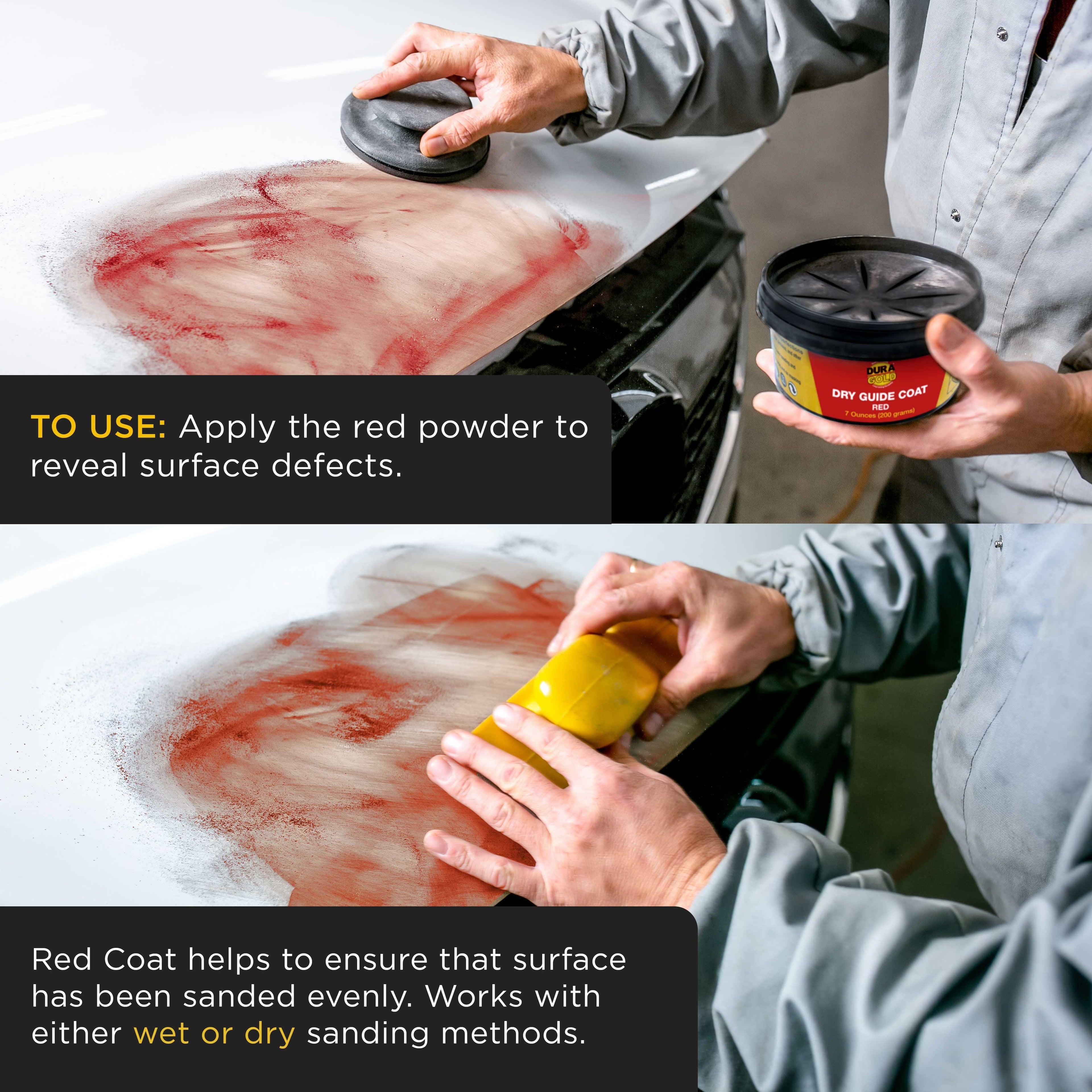 Premium Red Dry Guide Coat Kit, 7 Ounces (200 Grams) - Powder That Instantly Highlights Auto Bodyshop Repair Surface Imperfections, Defects
