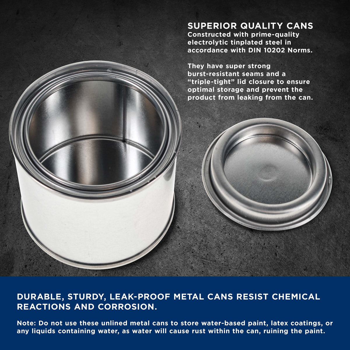 1/4 Pint Unlined Empty Metal Paint Can Bucket with Lids, Pack of 32 - Triple Tight Lid Seal, 4 fl. oz. Steel Coating Storage Container Tin
