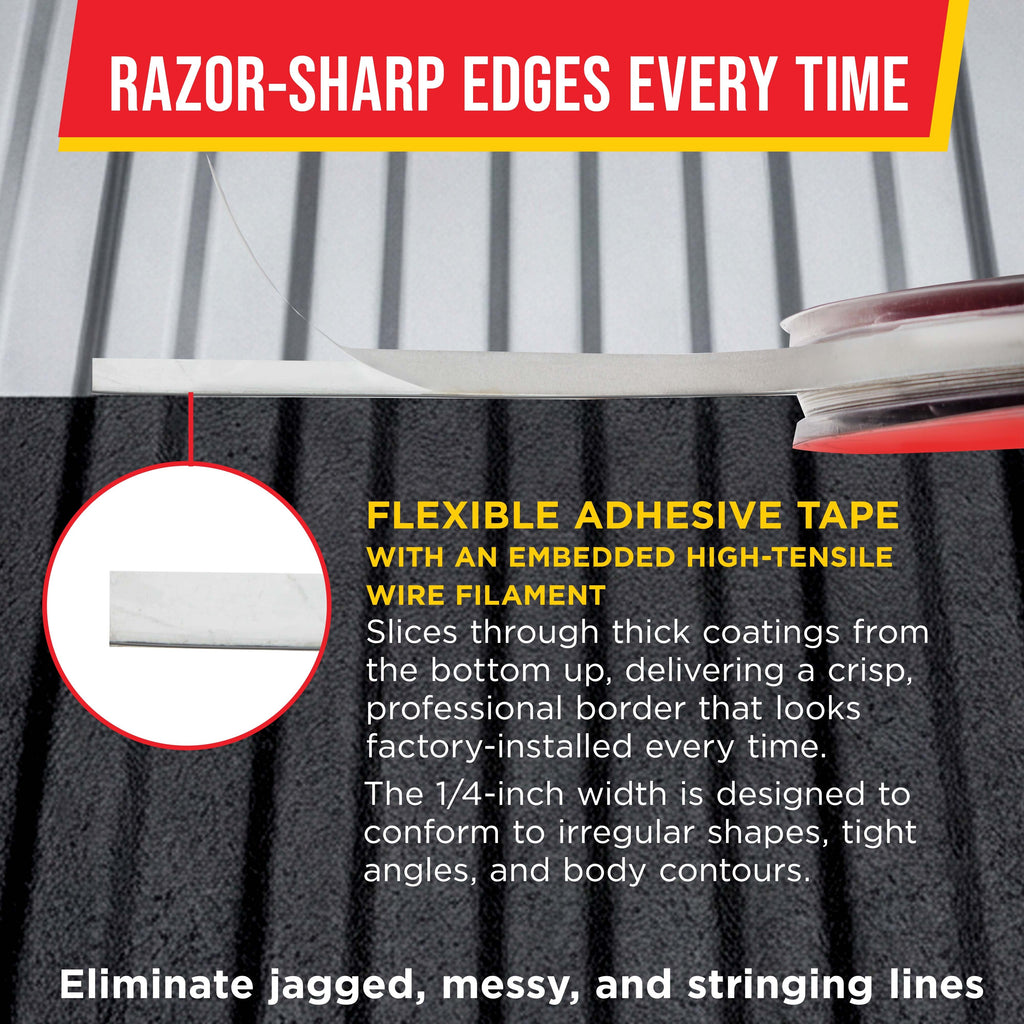 Professional Bedliner Wire Edge Tape, 1/4" x 100ft Roll - Precision Metal Cutting Filament for Spray-On Truck Liners, Vinyl Car Wraps & Thick