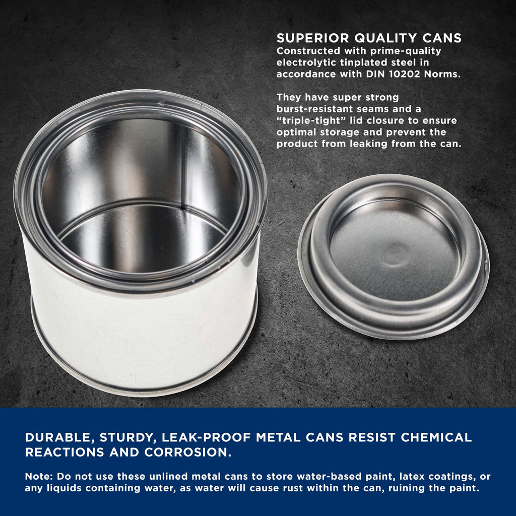 1/4 Pint Unlined Empty Metal Paint Can Bucket with Lids, Pack of 12 - Triple Tight Lid Seal, 4 fl. oz. Steel Coating Storage Container Tin