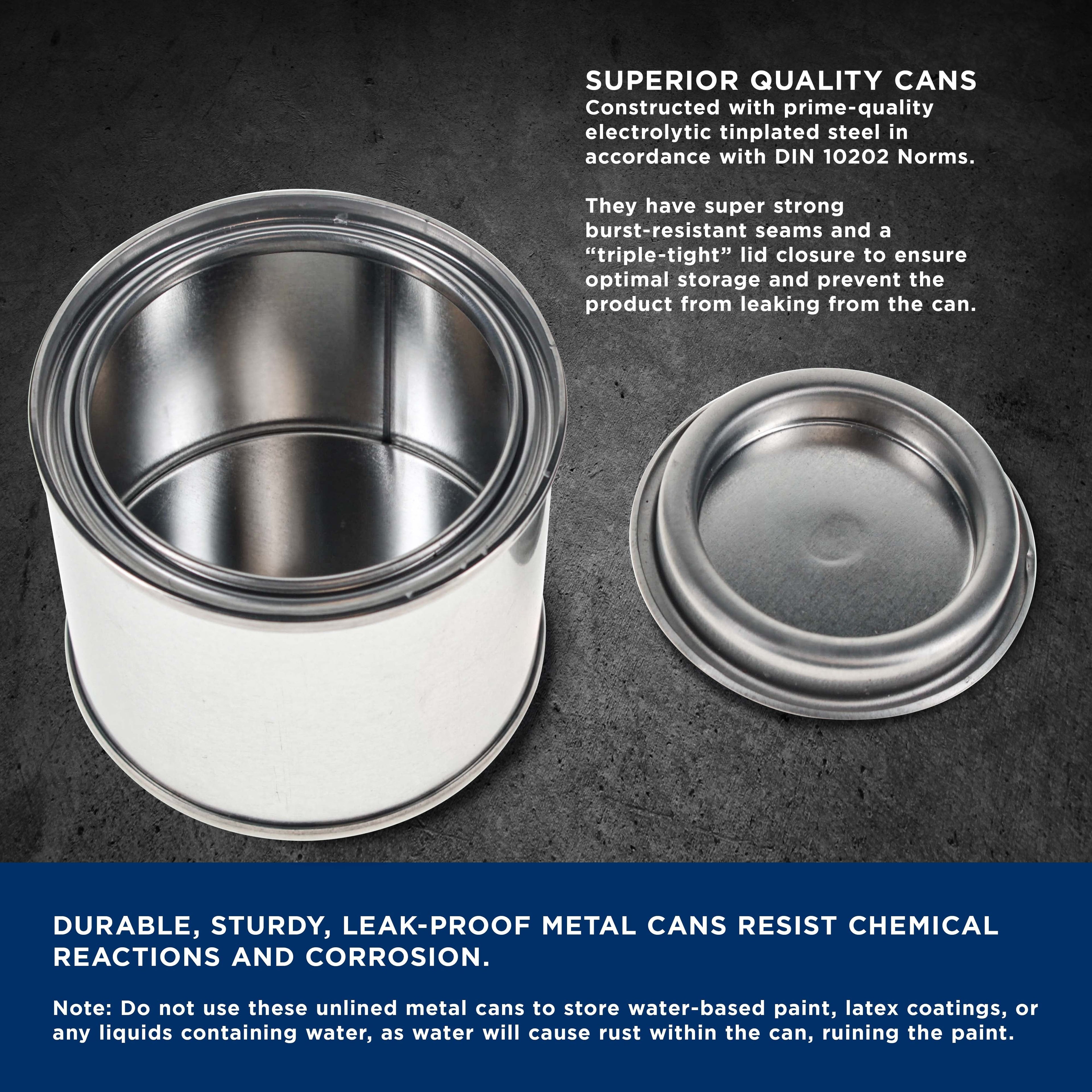 1/4 Pint Unlined Empty Metal Paint Can Bucket with Lids, Pack of 12 - Triple Tight Lid Seal, 4 fl. oz. Steel Coating Storage Container Tin