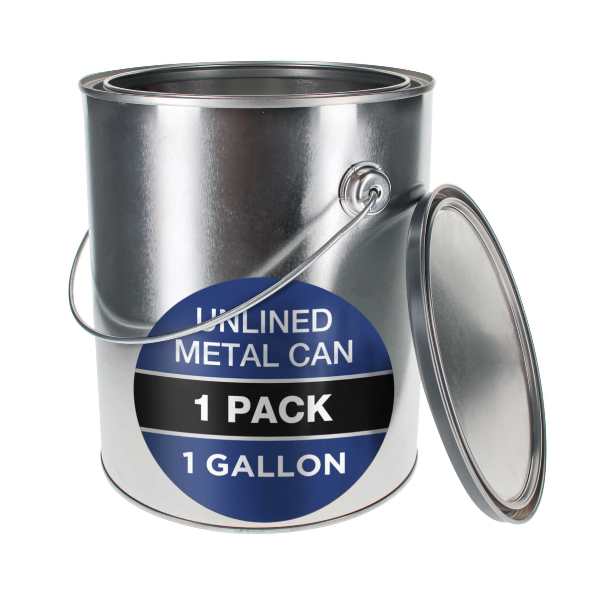 1 Gallon Unlined Empty Metal Paint Can Bucket with Lid, Bail Handle - Triple Tight Seal, 128 fl. oz. Steel Coating Storage Container Tin