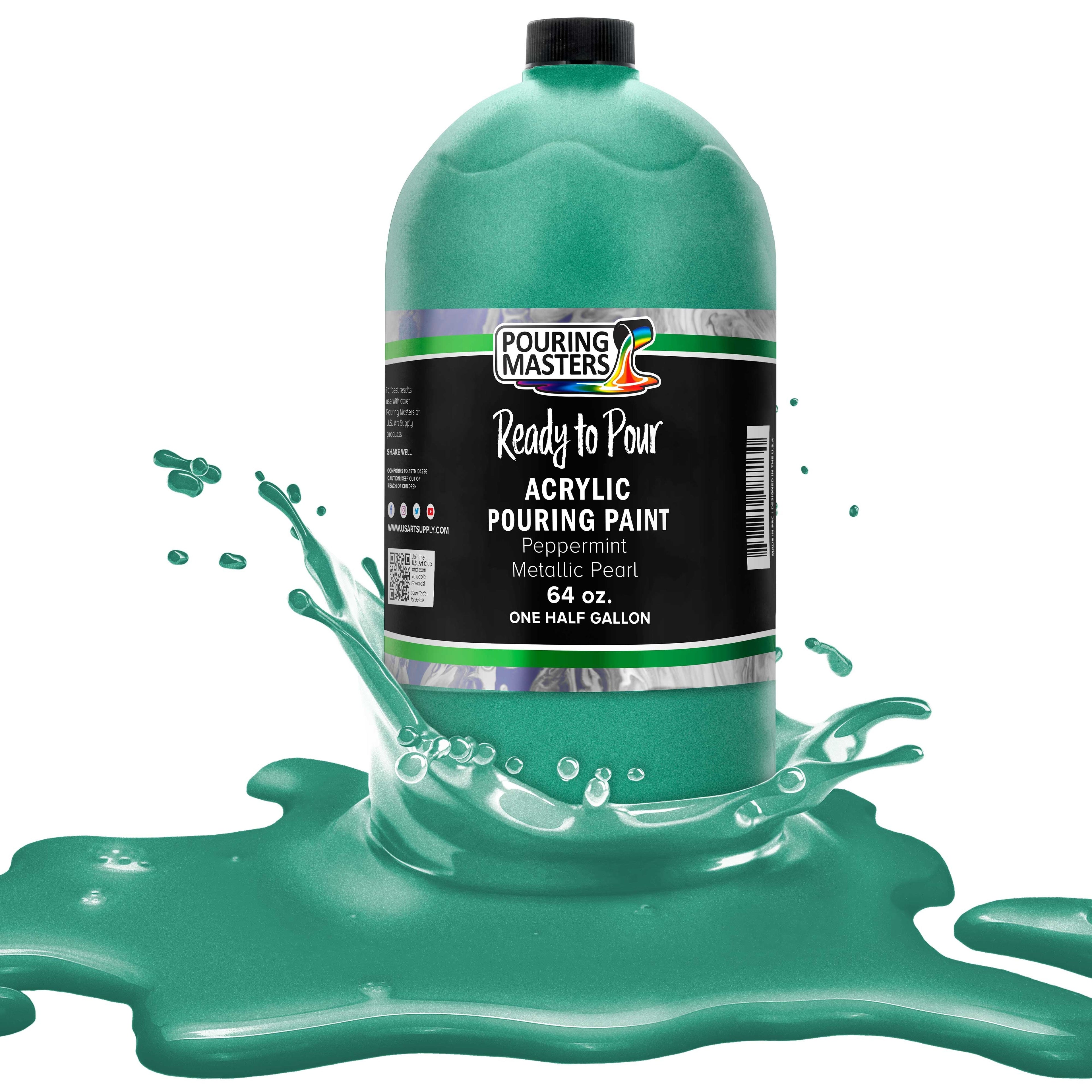 Pouring Masters Peppermint Metallic Pearl Ready to Pour Acrylic Pouring Paint - Premium 64-Ounce Pre-Mixed Fluid Acrylic Paint - Fluid Art Supplies for Canvas, Wood, Paper, Tile & Rocks