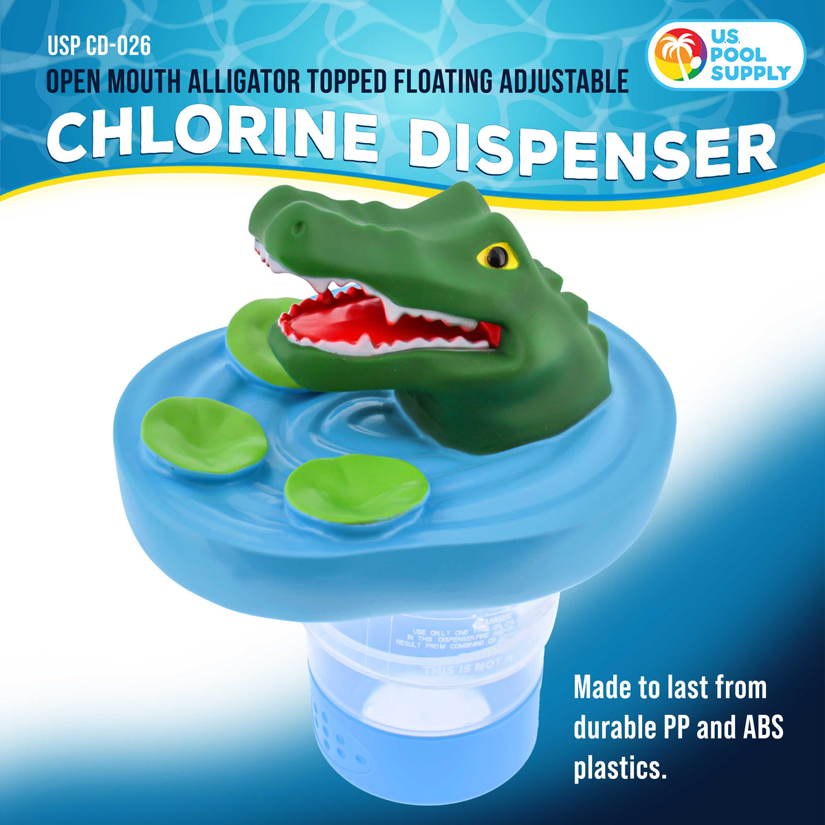 Open Mouth Alligator Floating Pool Chlorine Dispenser, Collapsible Base, Holds 3" Tablets - 6" Fun Scary Teeth Crocodile Animal Float