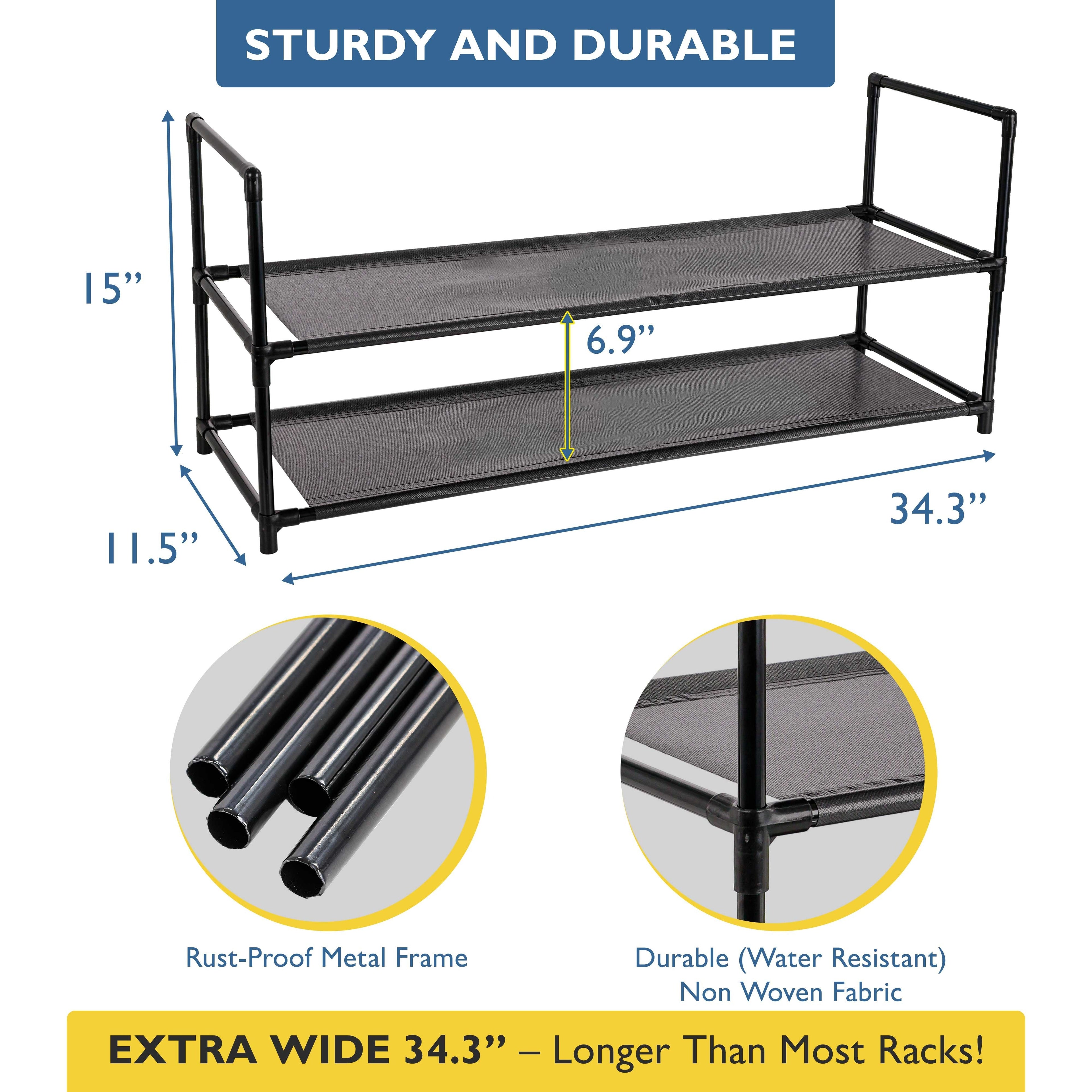 2 Tier Shoe Organizer, Sturdy Long Shoe Rack for Closet, Bedroom, Entryway, Garage, Non Woven Fabric Shelf, Black, Holds Up to 10 Pairs