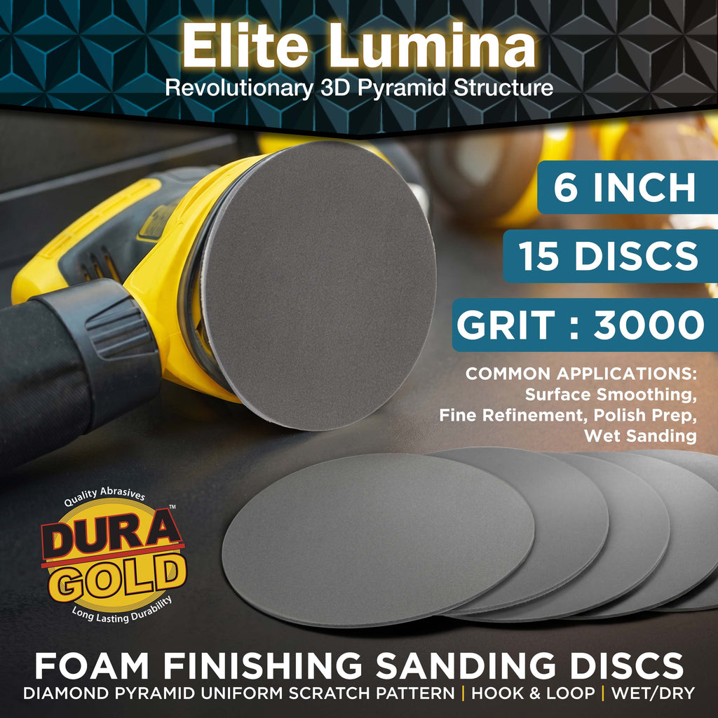 Elite Lumina 6” 3000 Grit Foam Finishing Sanding Discs, Box of 15