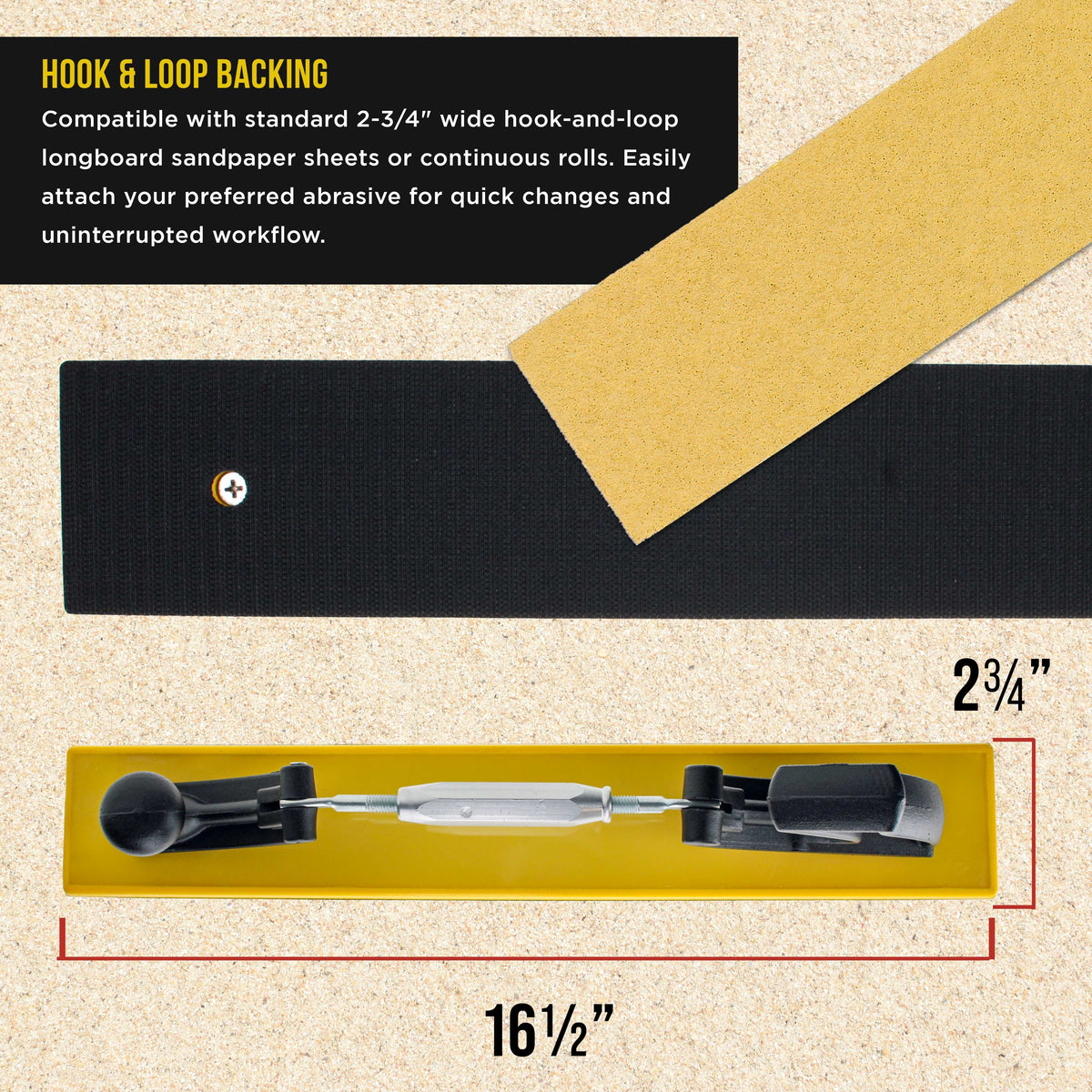 Pro Series 16.5" Adjustable Radius Flex Longboard Hand Sanding Block - Hook & Loop Backing Sandpaper, Concave or Convex Shape Contour Sander