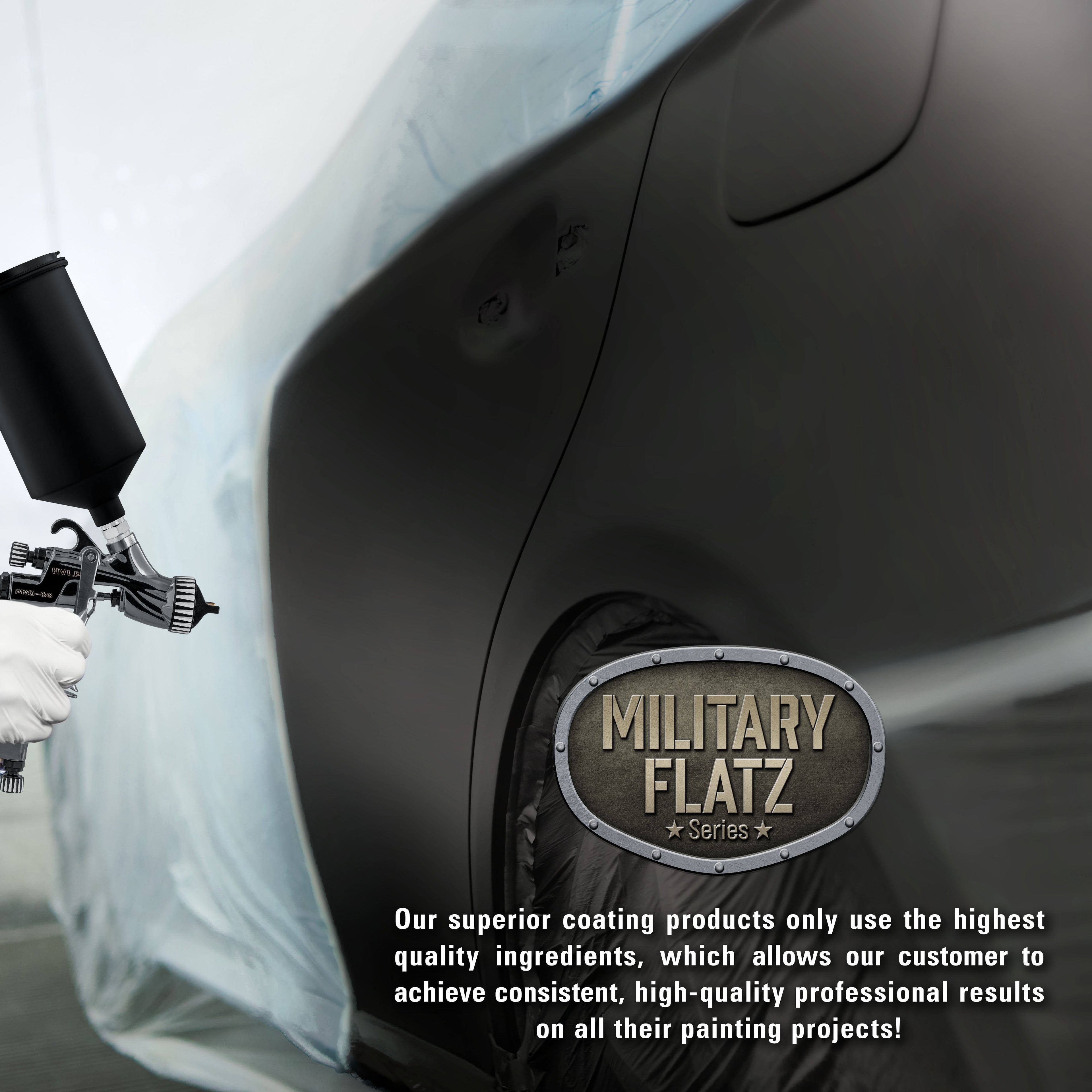 Military Flatz 595-37030 Black - 2K Urethane Flat Automotive Paint - Quart Kit