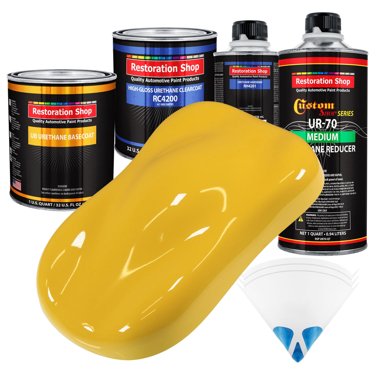 Boss Yellow - Urethane Basecoat with Clearcoat Auto Paint - Complete Medium Quart Paint Kit - Professional High Gloss Automotive, Car, Truck Coating
