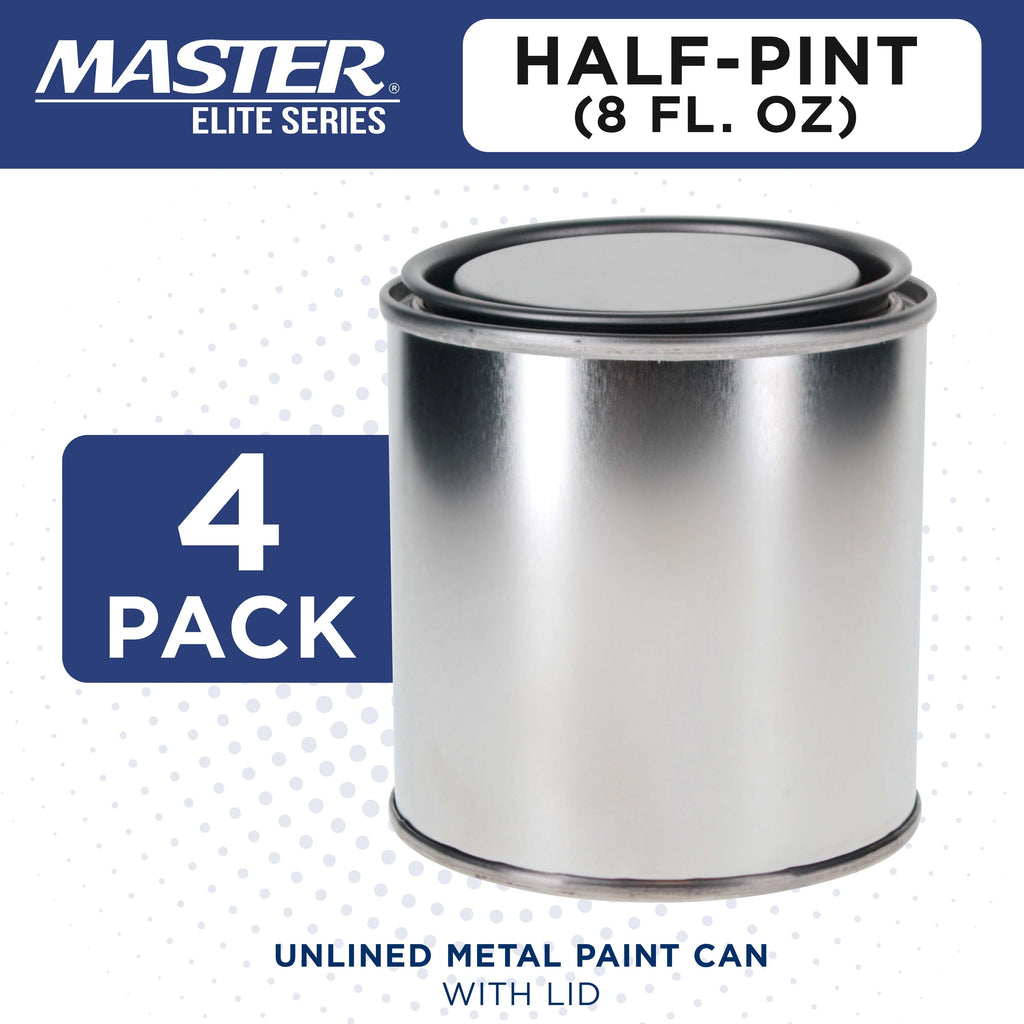 1/2 Pint Unlined Empty Metal Paint Can Bucket with Lids, Pack of 4 - Triple Tight Lid Seal, 8 fl. oz. Steel Coating Storage Container Tin