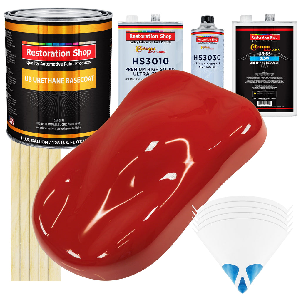 Jalapeno Bright Red - Urethane Basecoat with Premium Clearcoat Auto Paint (Complete Slow Gallon Paint Kit) Professional High Gloss Automotive Coating