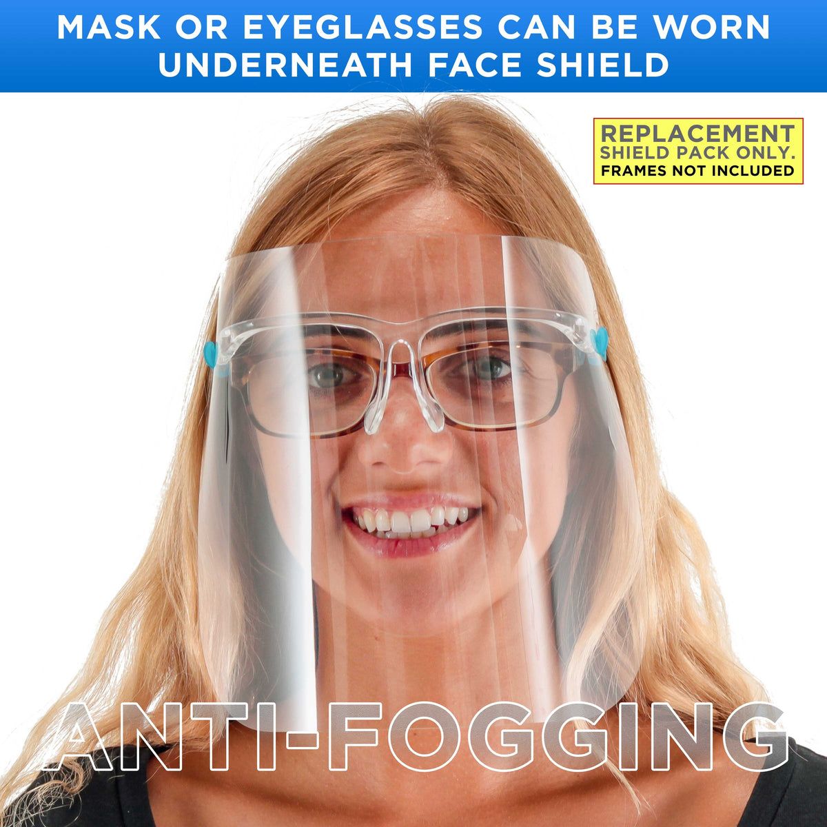 Replacement Face Shields Only (40 Packs of 10), Glasses Frames Not Included, Ultra Clear, Protect Eyes Mouth, Anti-Fog PET Plastic