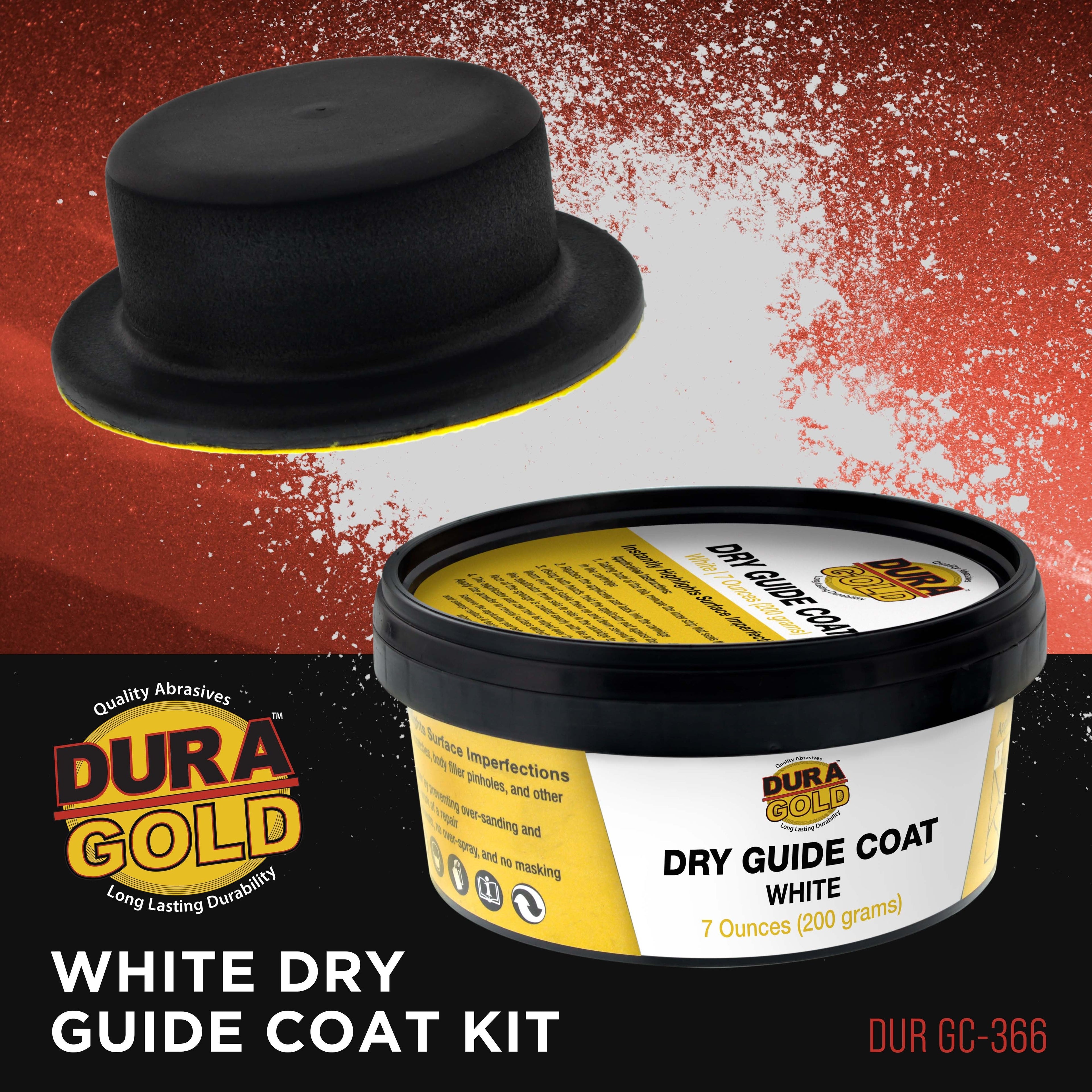 Premium White Dry Guide Coat Kit, 7 Ounces (200 Grams) - Powder that Instantly Highlights Auto Bodyshop Repair Surface Imperfections, Defects